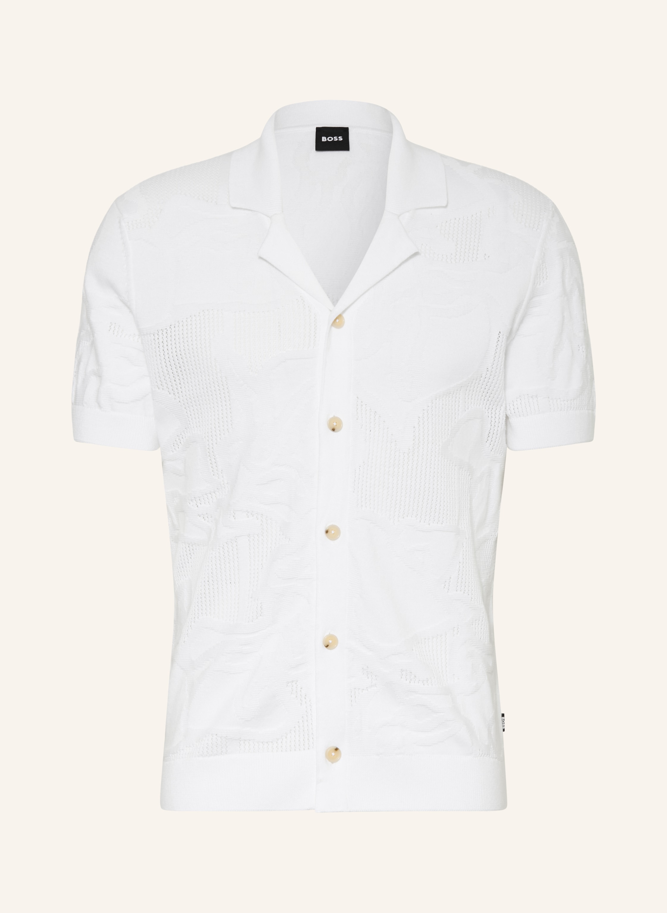 Boss Strick-Resorthemd Noy Slim Fit weiss