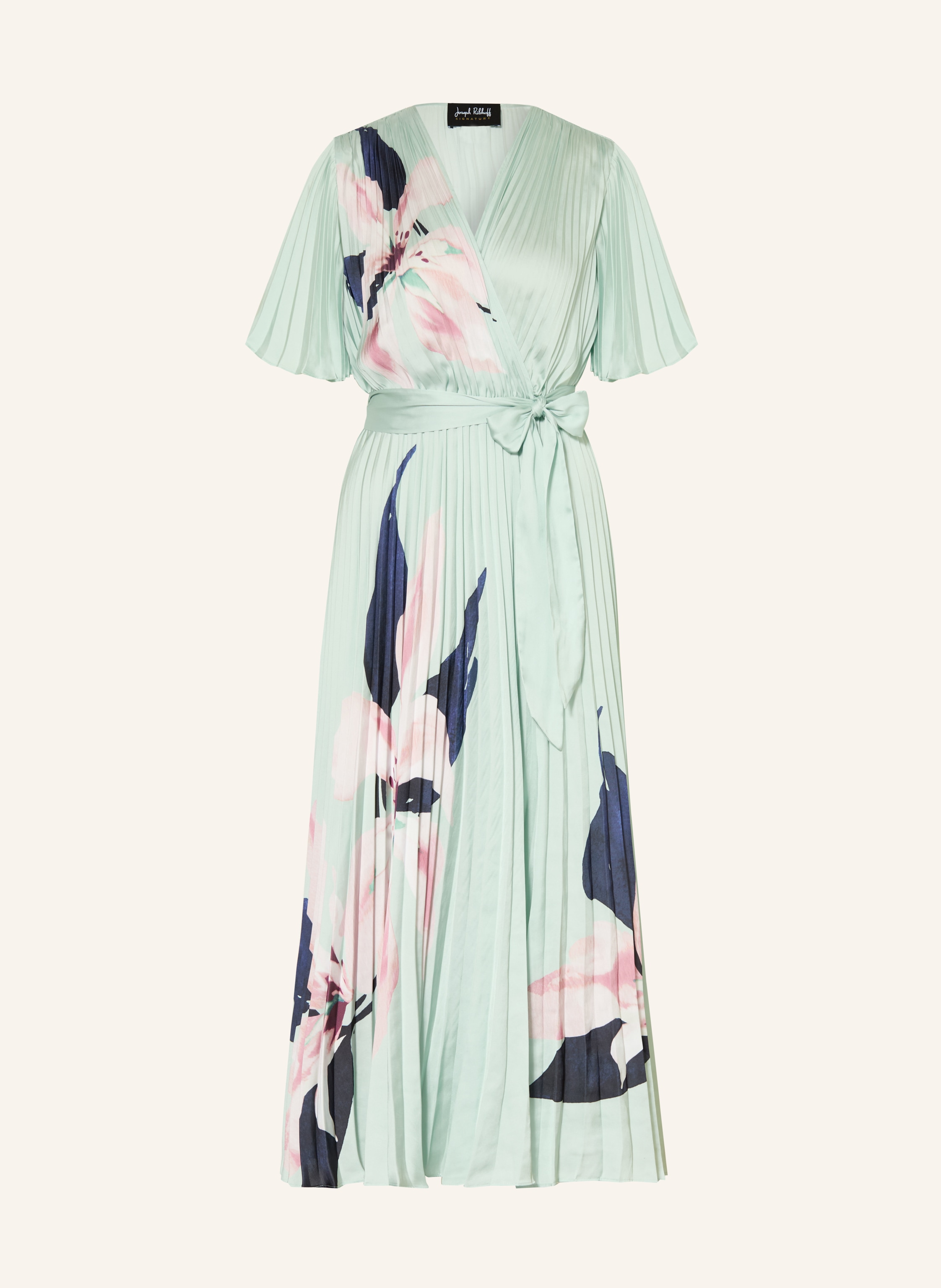 Joseph Ribkoff SIGNATURE Pleated wrap dress in mint / pink / dark blue