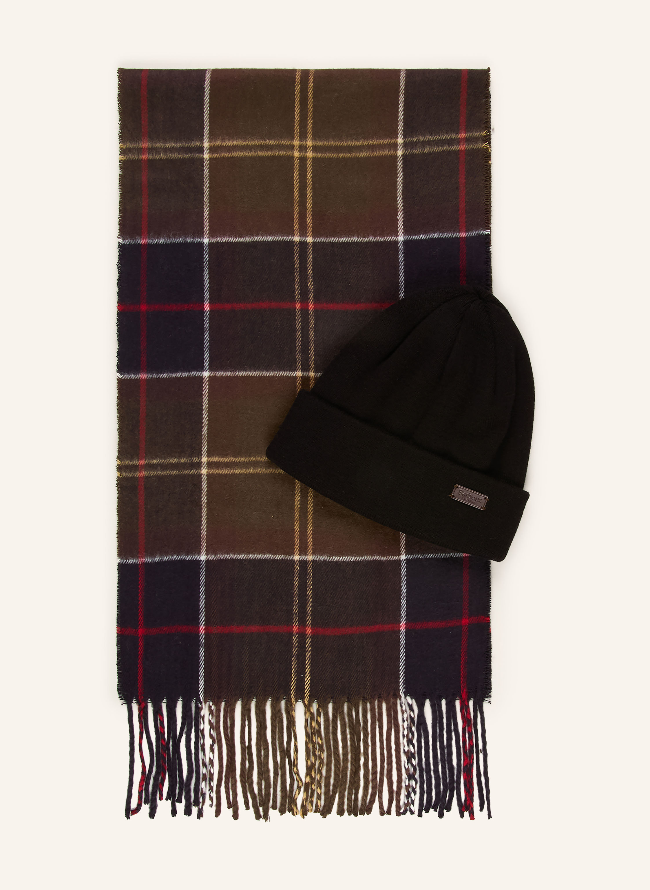 Barbour Set: Schal Und Mütze gruen