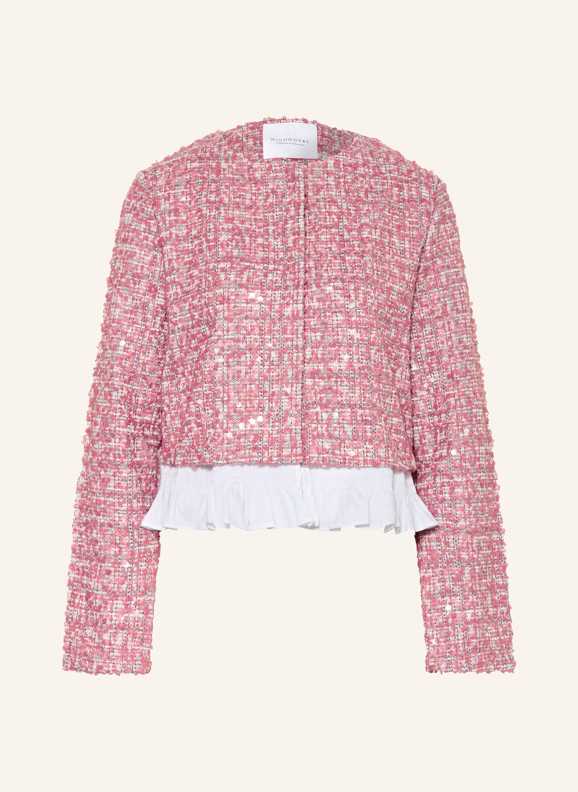 Rich & Royal Kastenjacke Aus Tweed Mit Pailletten Und Rüschen rot