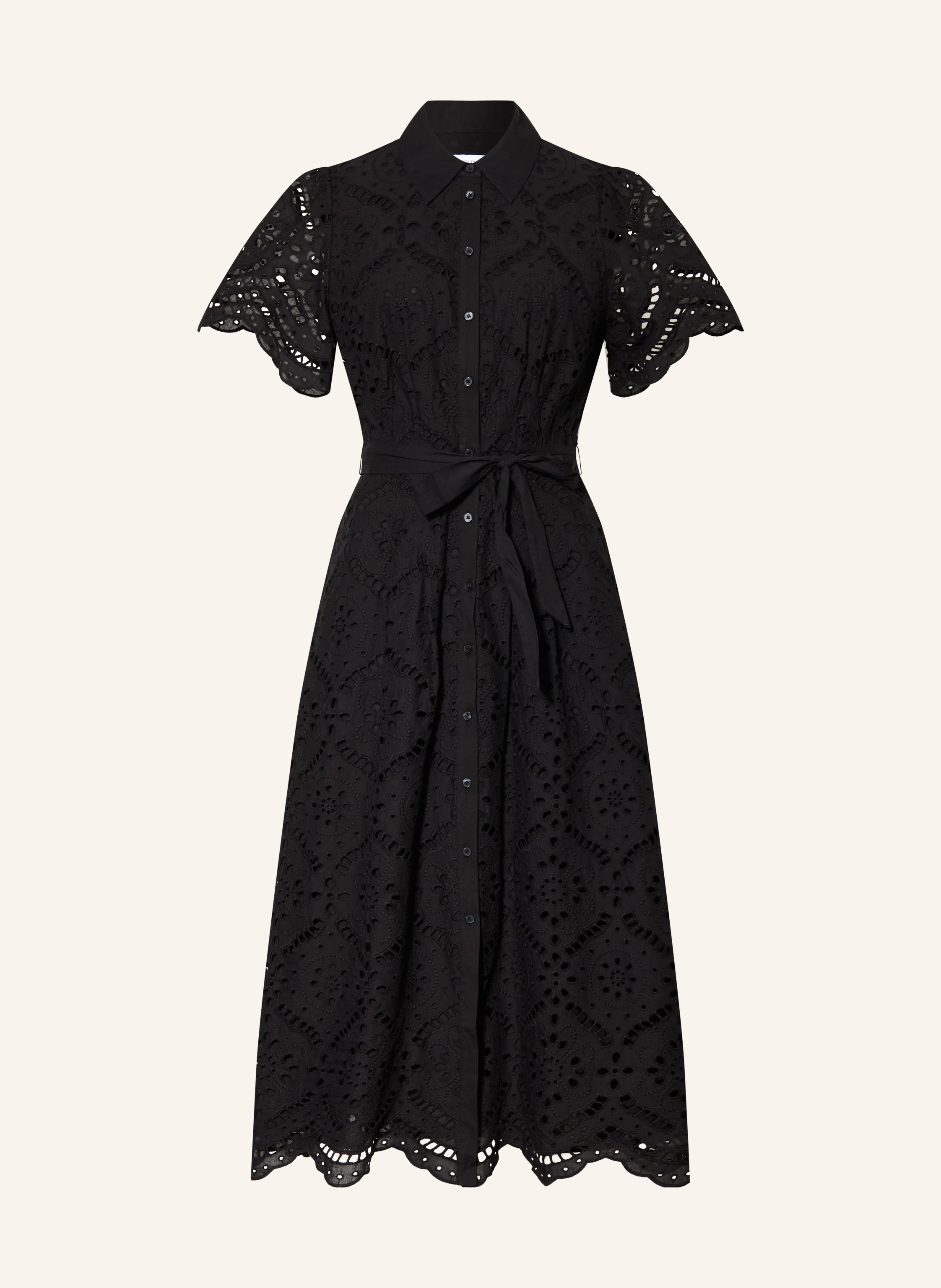 HOBBS WILLA shirt dress made of openwork lace in black