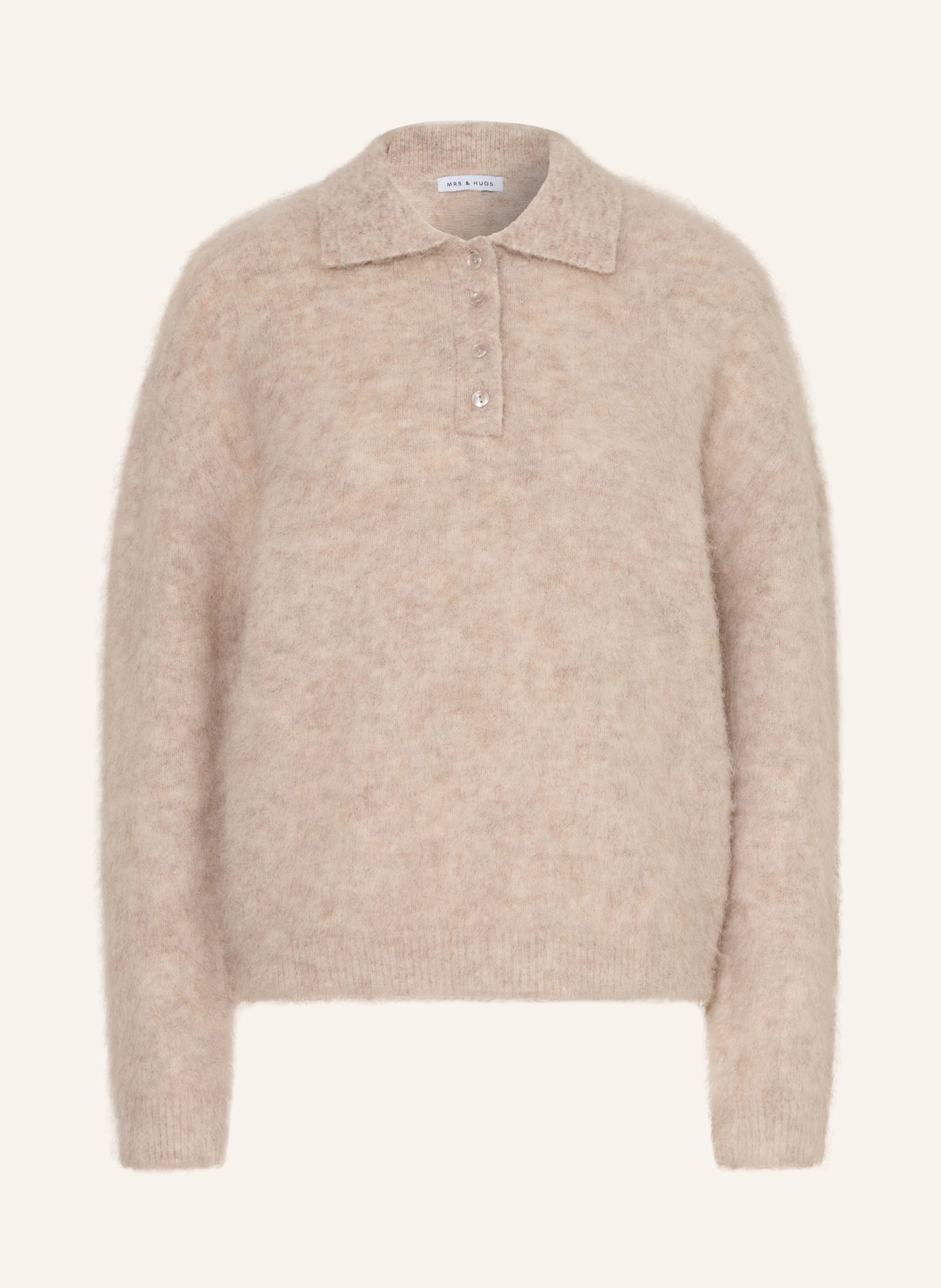 Mrs & Hugs Strick-Poloshirt Mit Alpaka beige