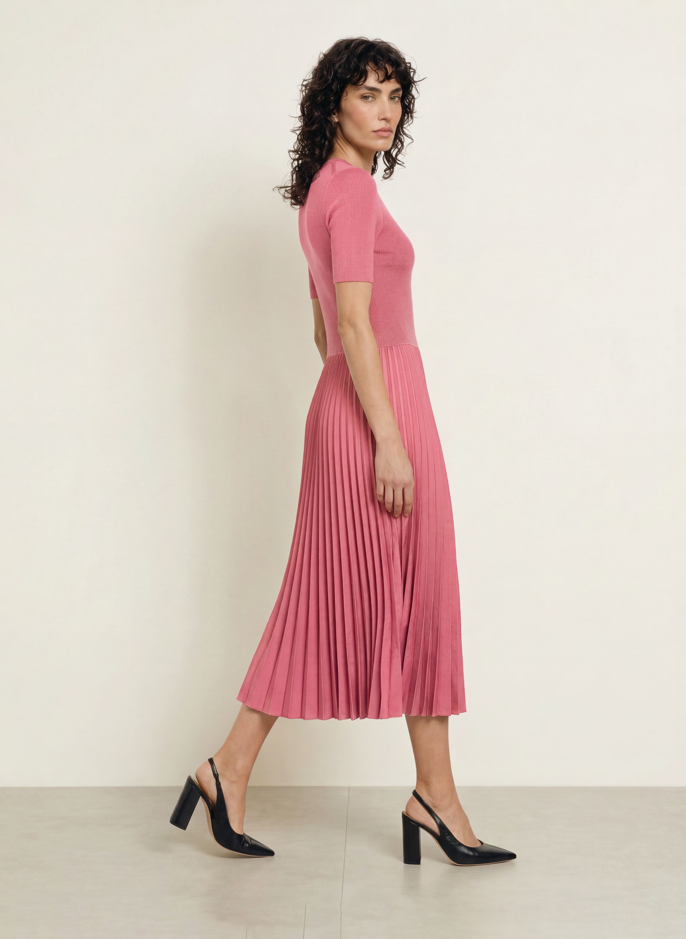Boss Kleid Fadridi Im Materialmix Mit Plissees rot – Bild 2
