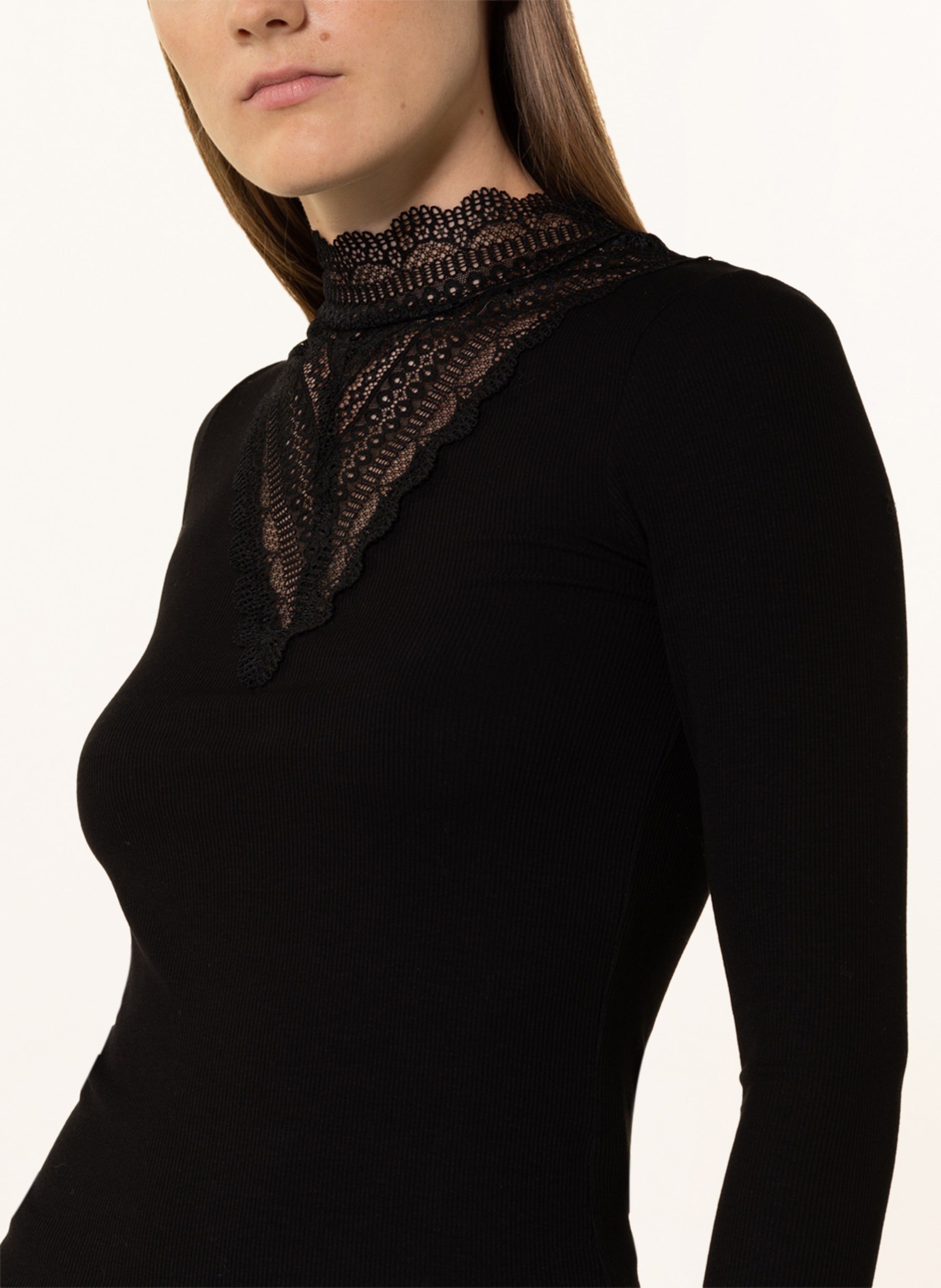 Thumbnail - Only Longsleeve Mit Spitzenbesatz schwarz