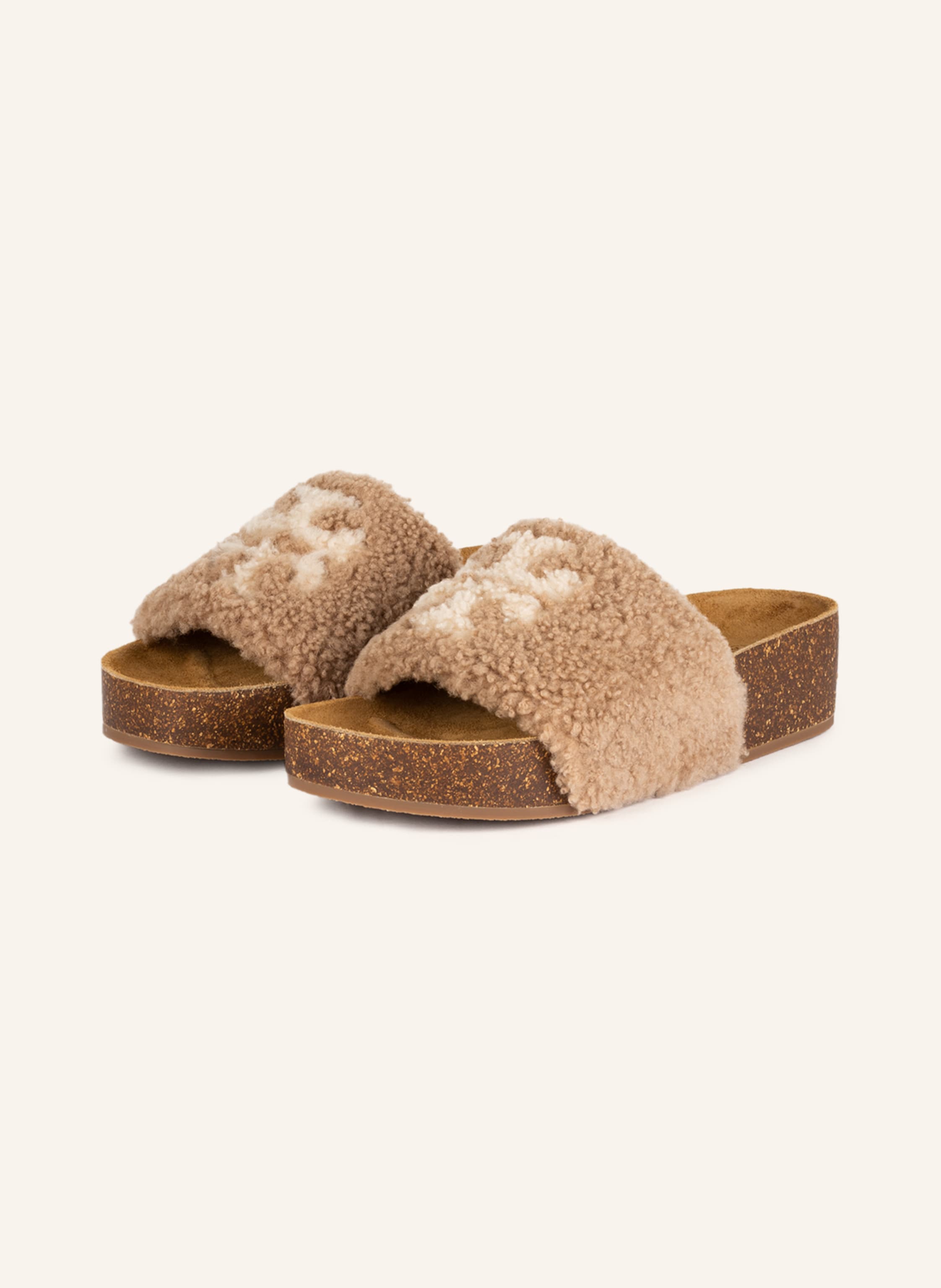 TORY BURCH Slides with faux fur trim in light brown/ white | Breuninger