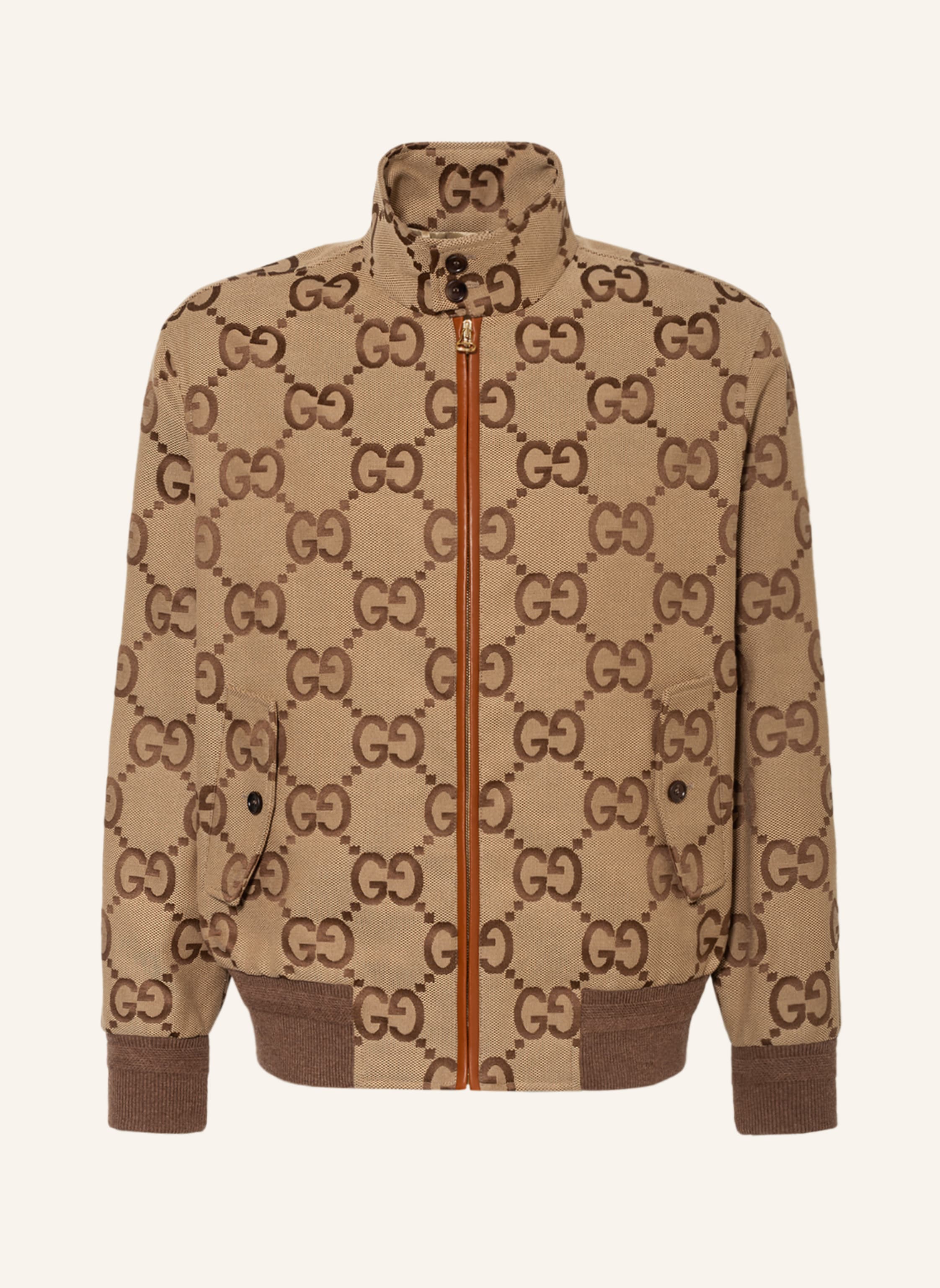 GG Jacquard Fleece Jacket Camel and Dark Brown