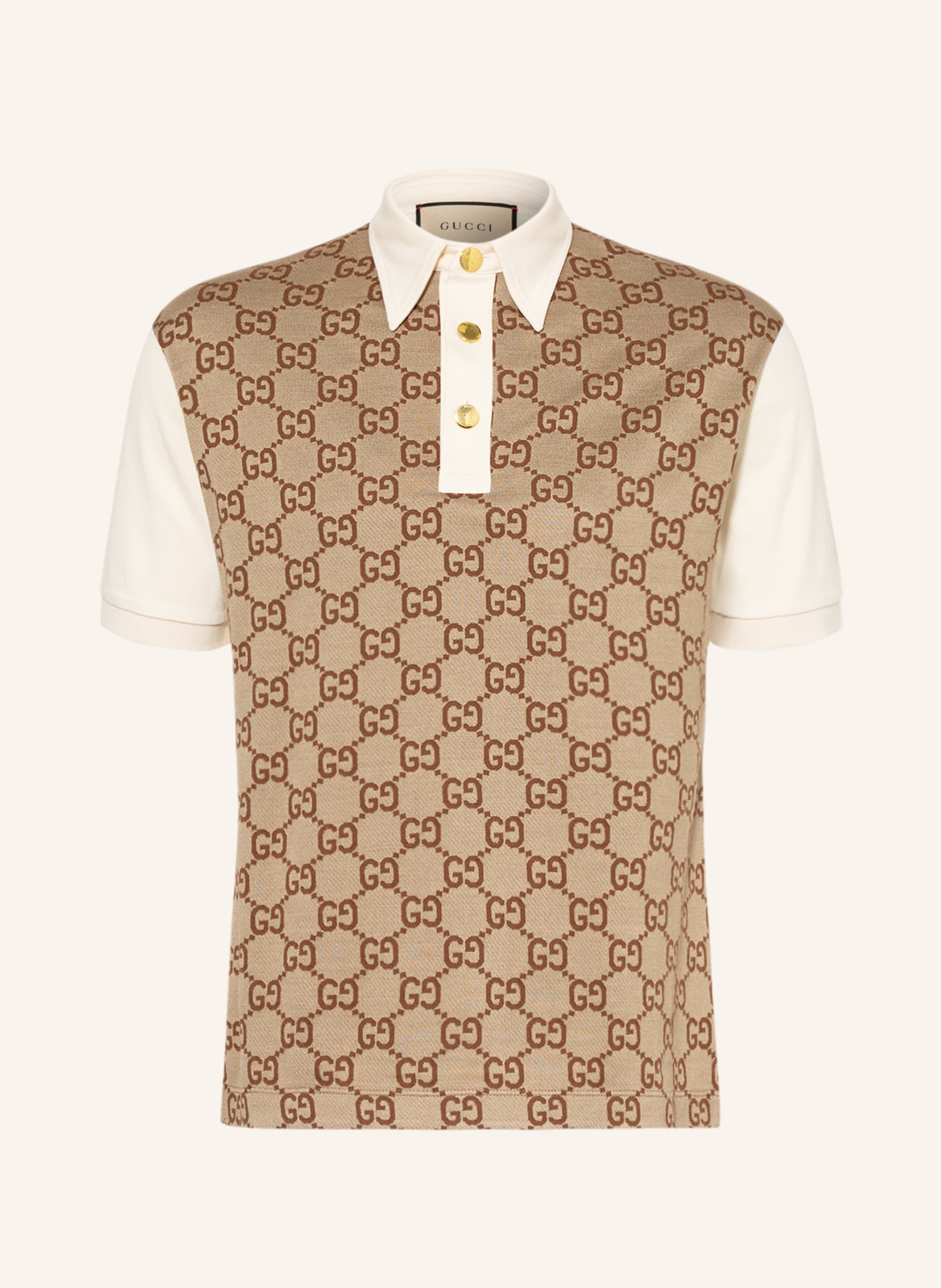 GUCCI Piqué polo shirt with silk in ecru/ brown | Breuninger