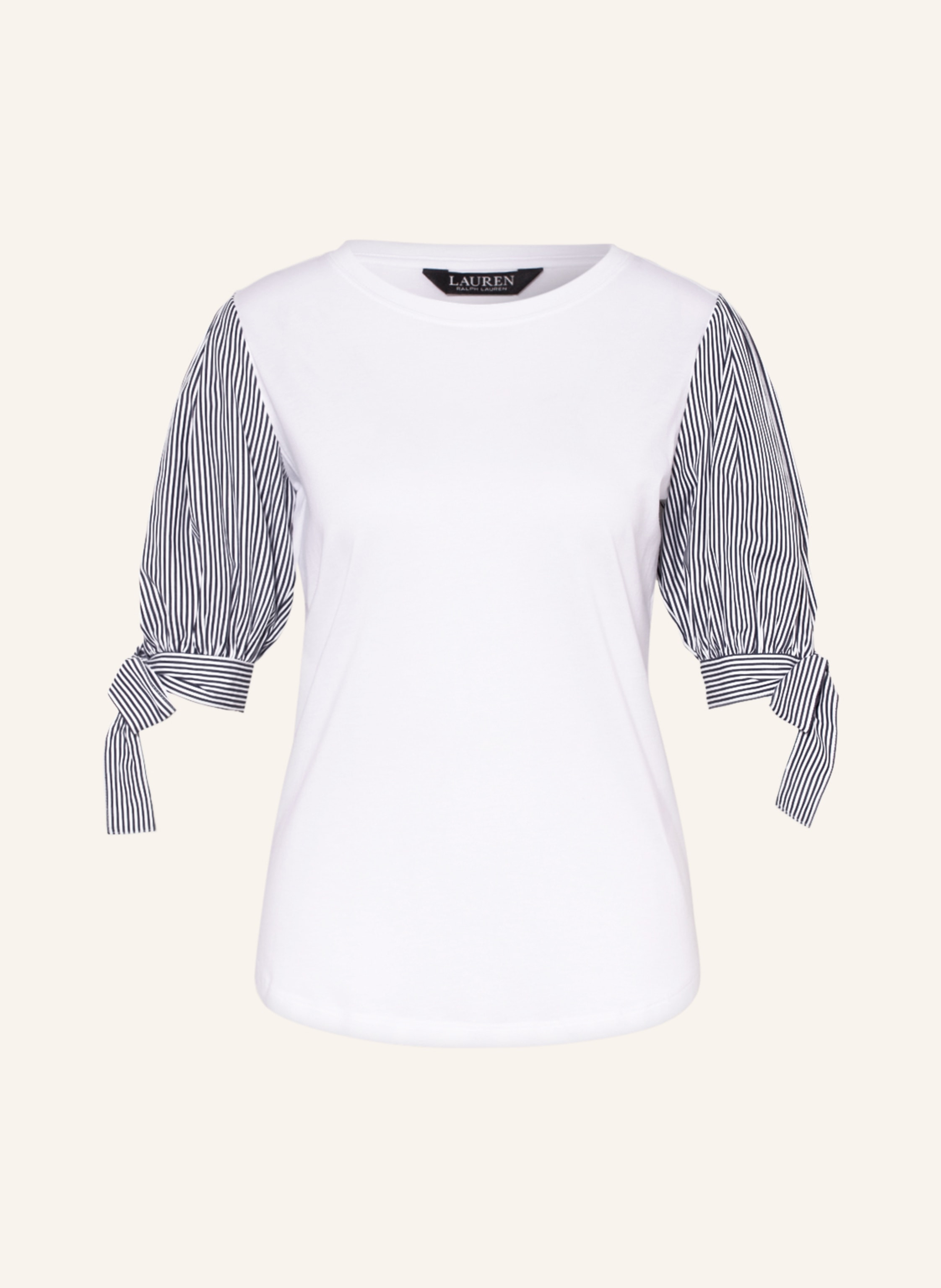LAUREN RALPH LAUREN Shirt blouse in mixed materials with 3/4 sleeves in  white/ dark gray | Breuninger