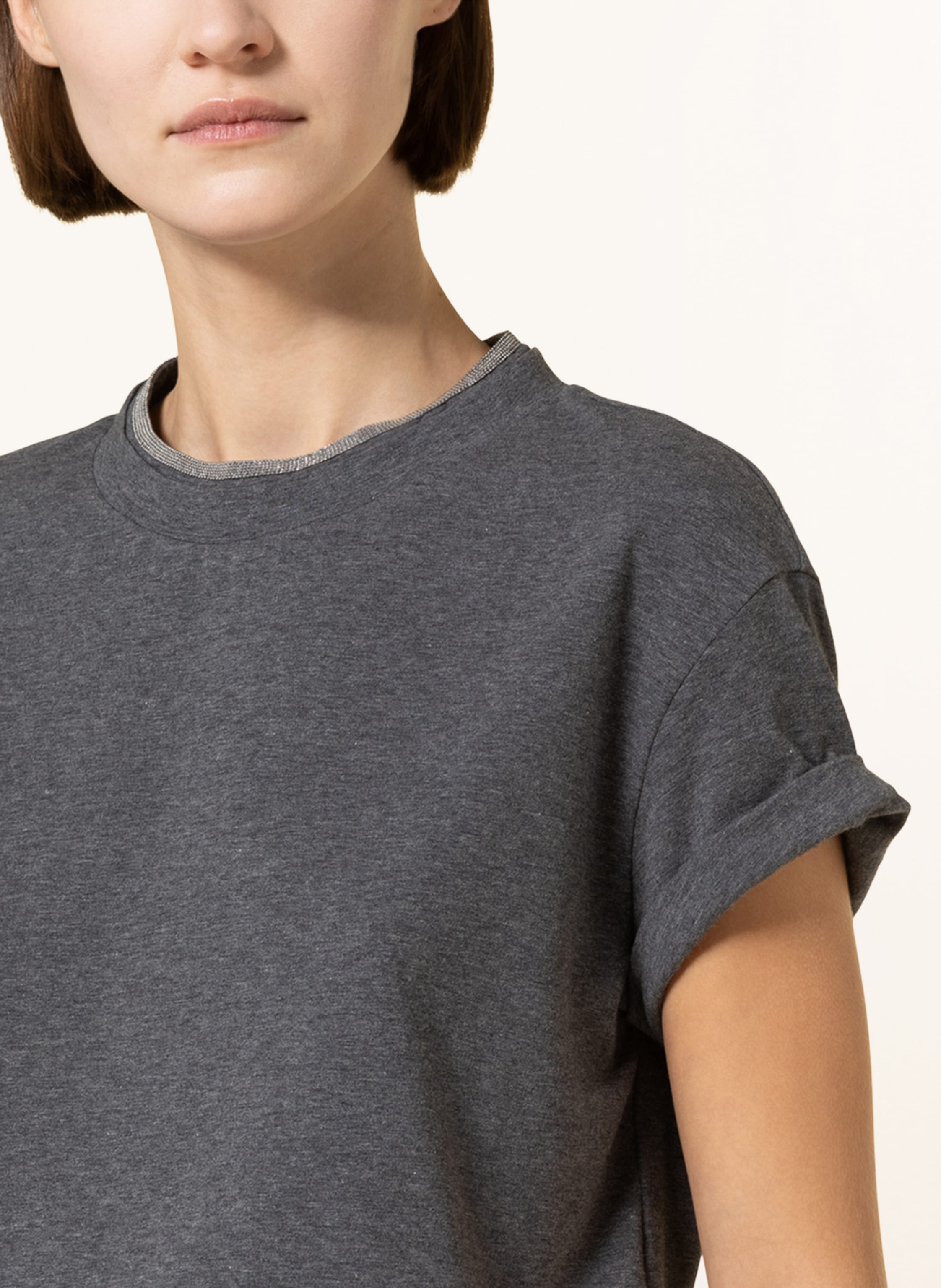 Thumbnail - Brunello Cucinelli T-Shirt Mit Zierperlen grau