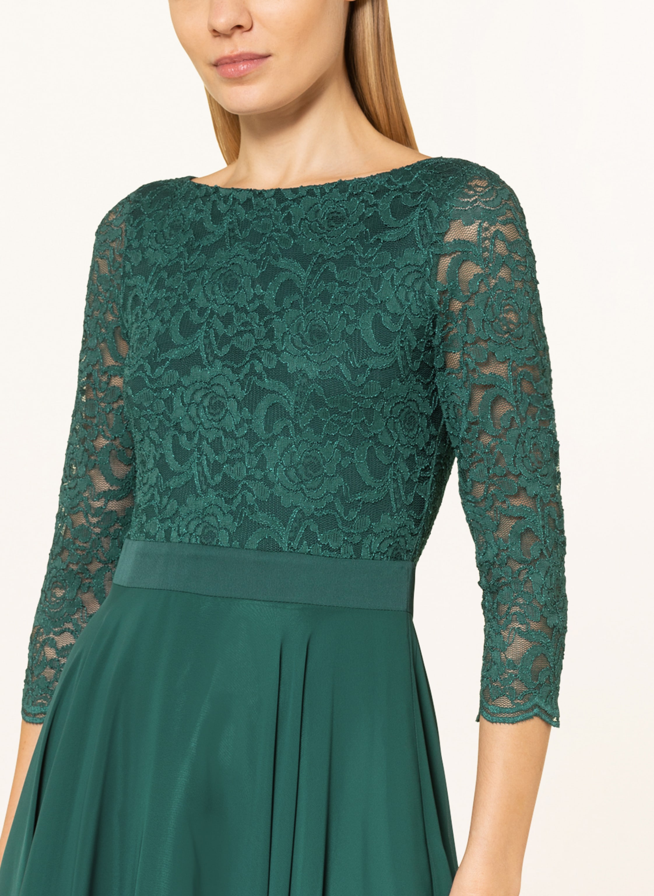 Thumbnail - Swing Cocktailkleid Mit Spitzenbesatz gruen