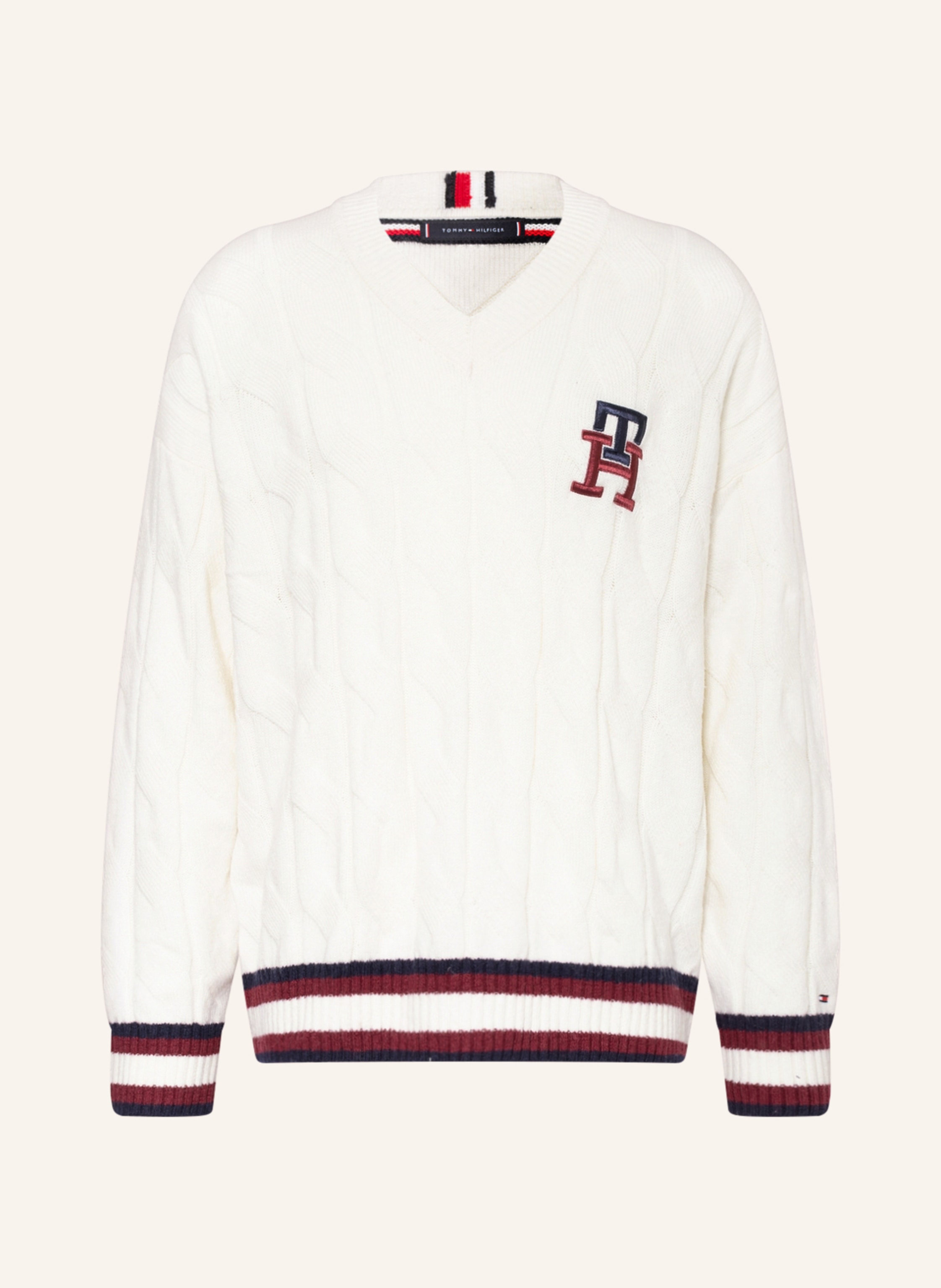 TOMMY HILFIGER Sweater in white/ dark blue/ red