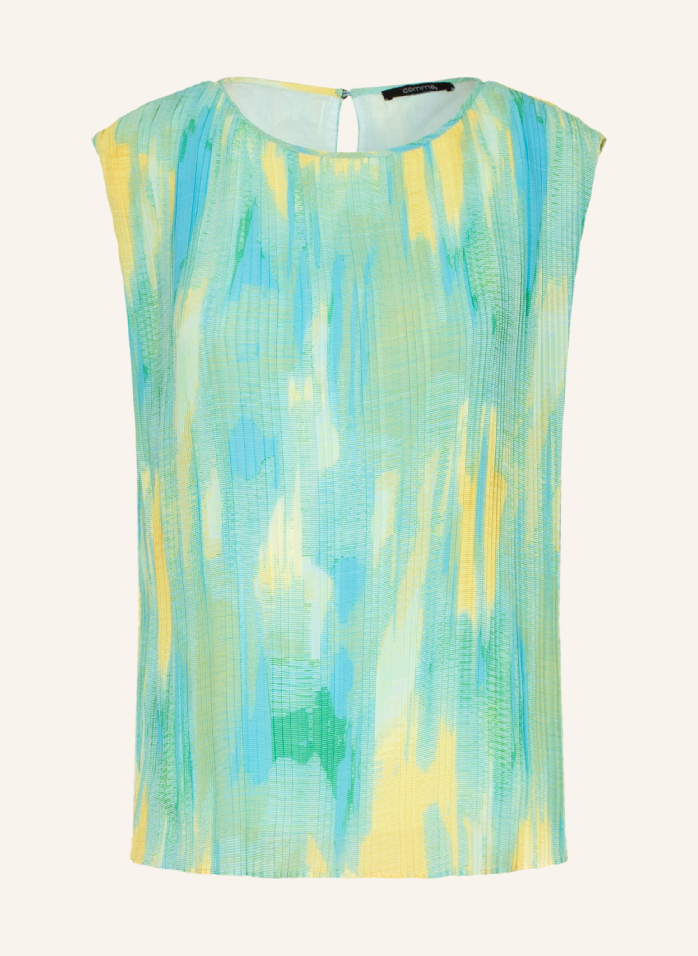 comma Pleated top in light yellow turquoise/ green