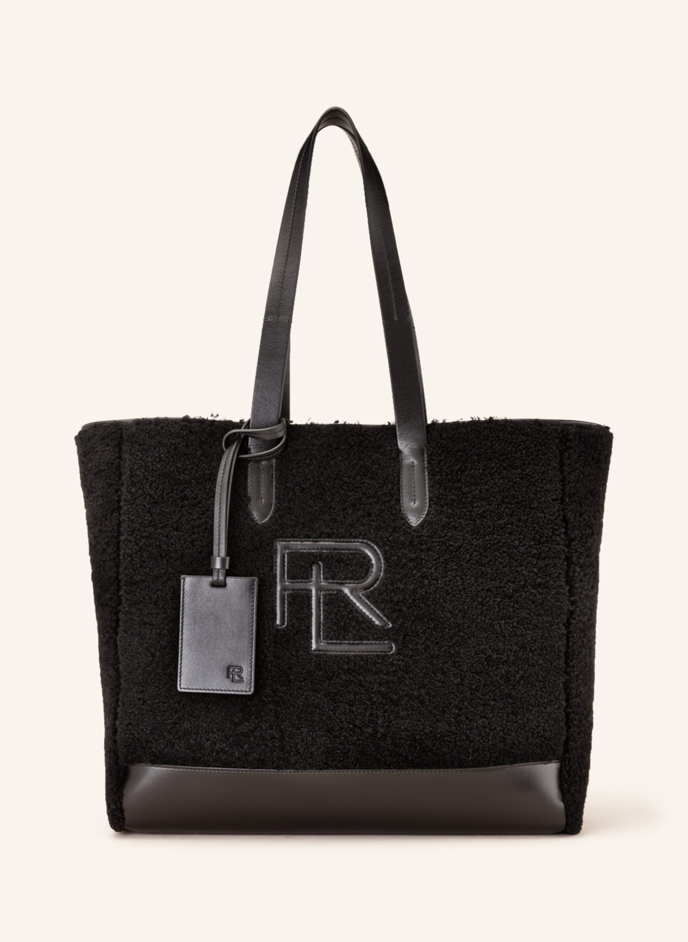 RALPH LAUREN PURPLE LABEL Shopper with real fur in black ...