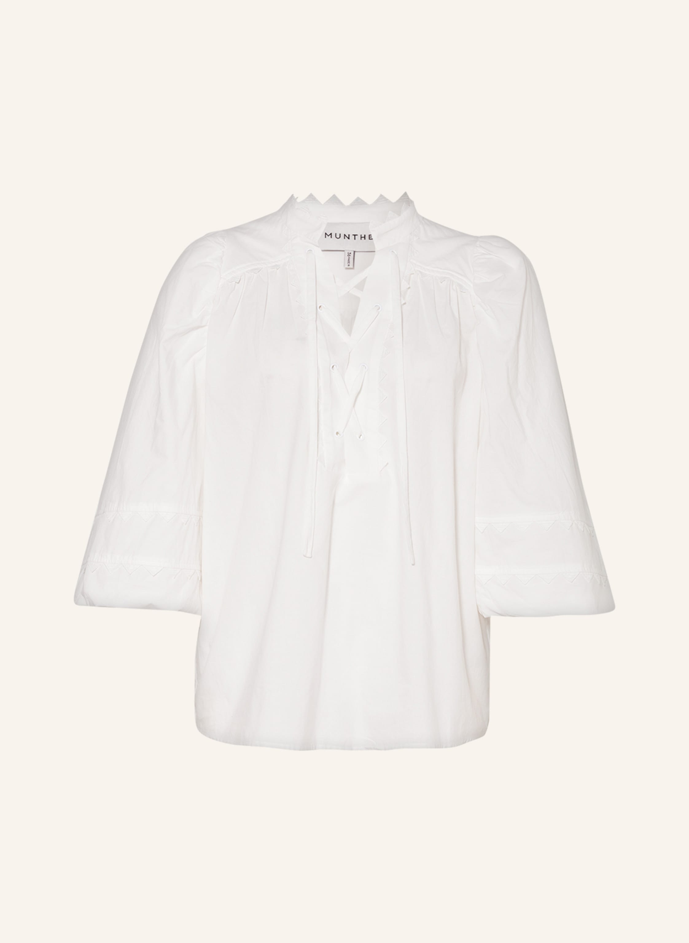 MUNTHE Blouse-style shirt HELIX with lace and 3/4 sleeves in white