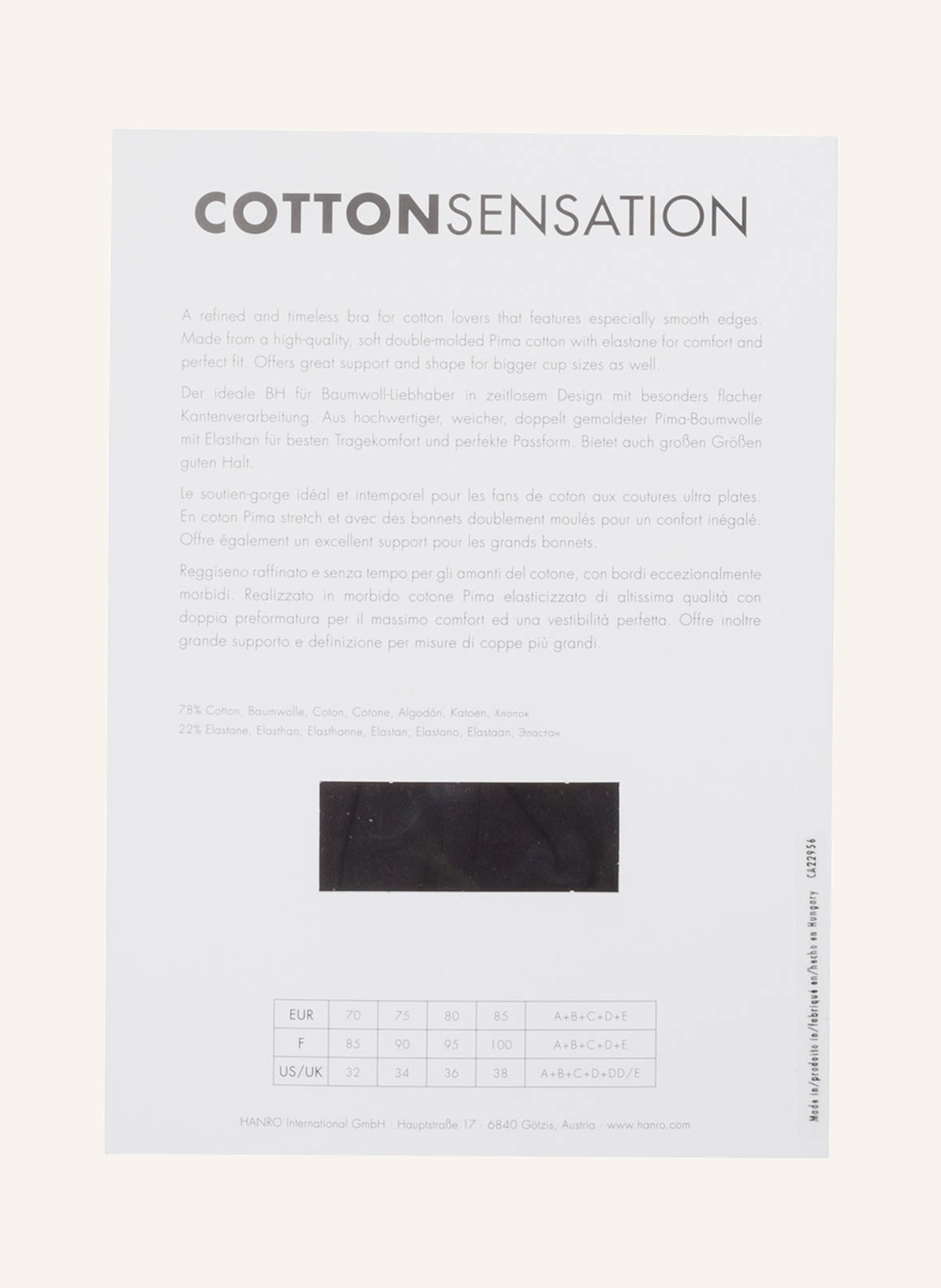Hanro Bügel-Bh Cotton Sensation schwarz – Bild 2