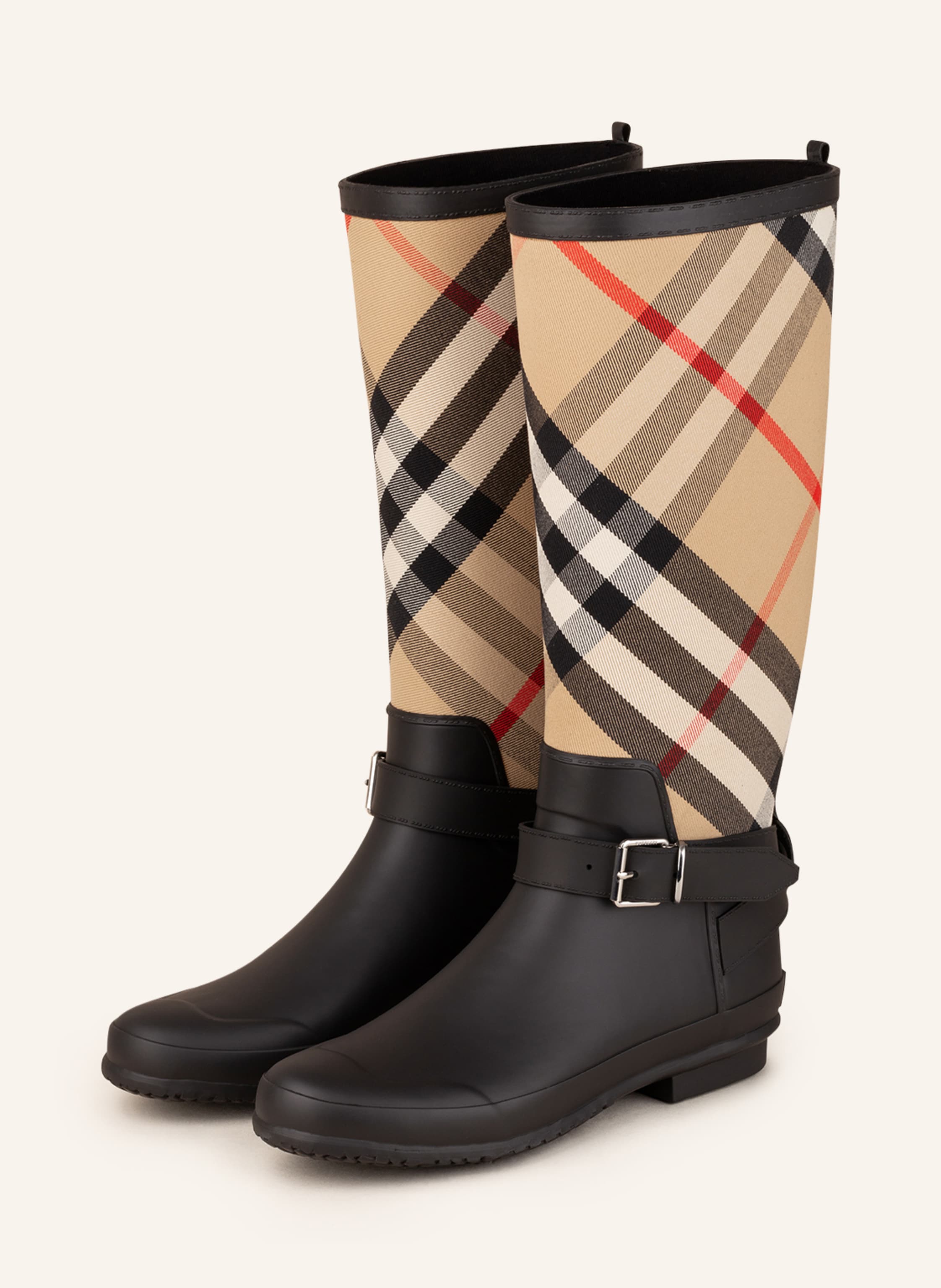 BURBERRY Rain boots SIMEON in black/ beige/ red | Breuninger