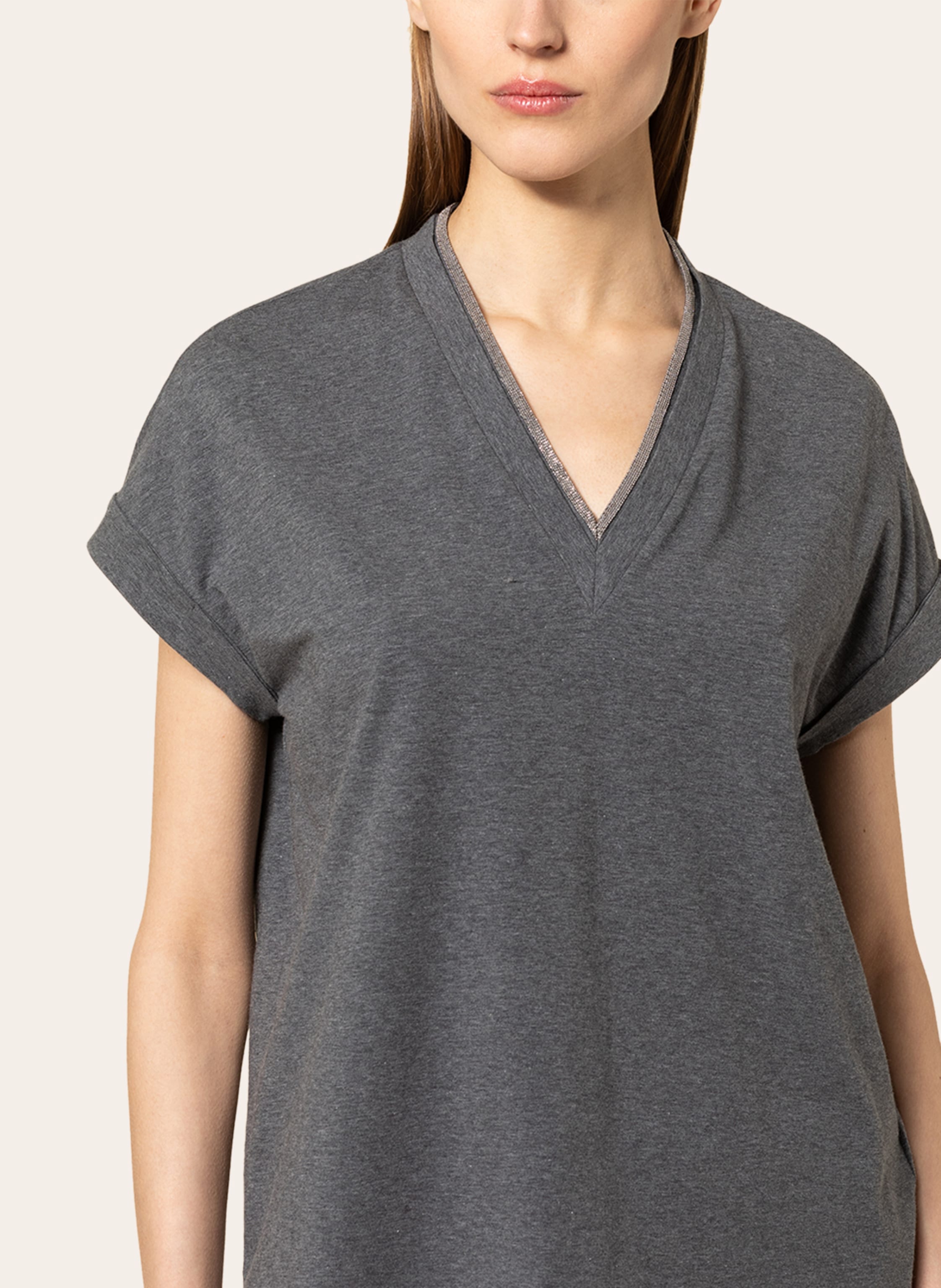 Thumbnail - Brunello Cucinelli T-Shirt Mit Schmucksteinbesatz grau