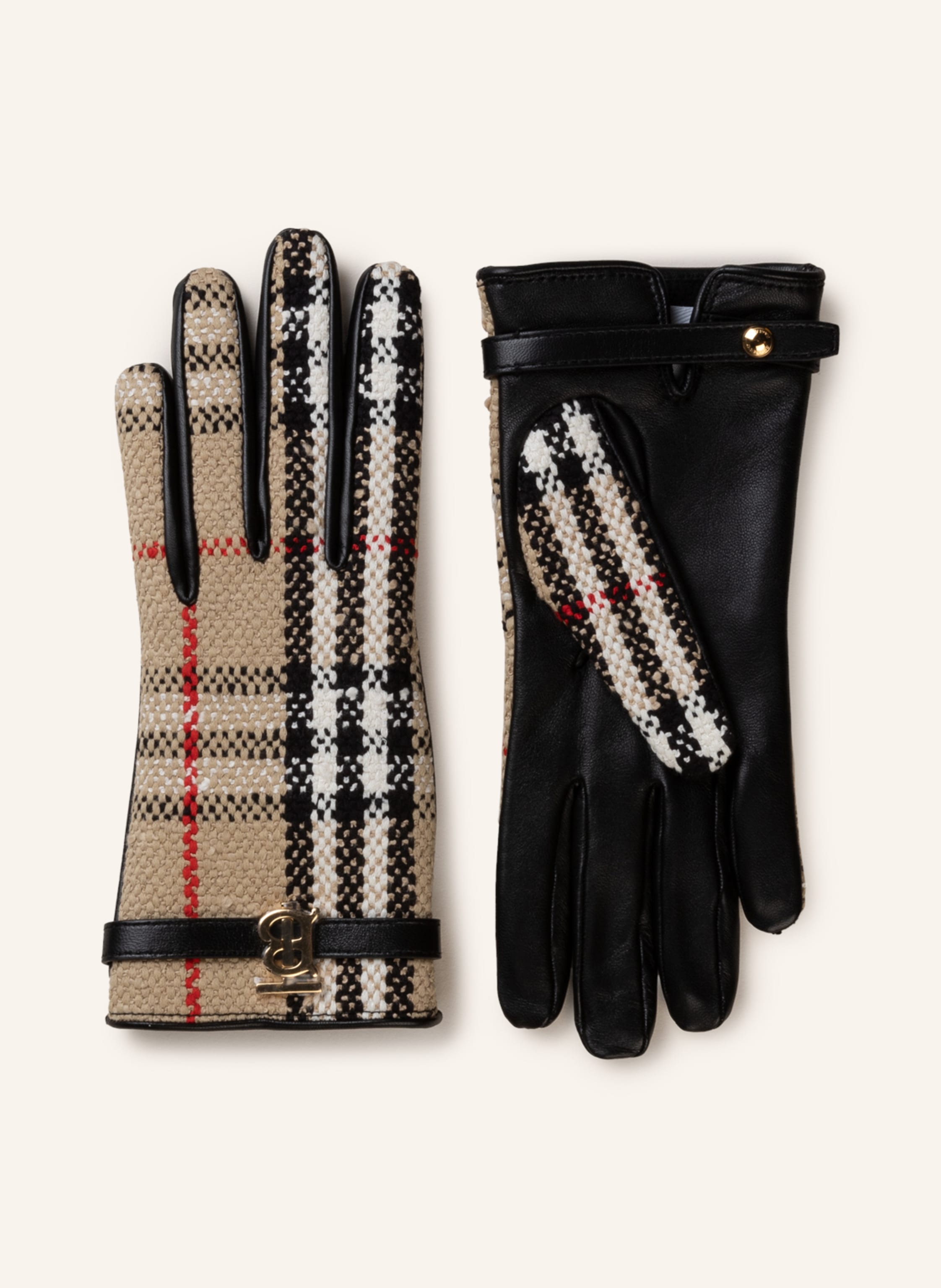 BURBERRY Leather gloves VICTORIA in black/ beige/ white