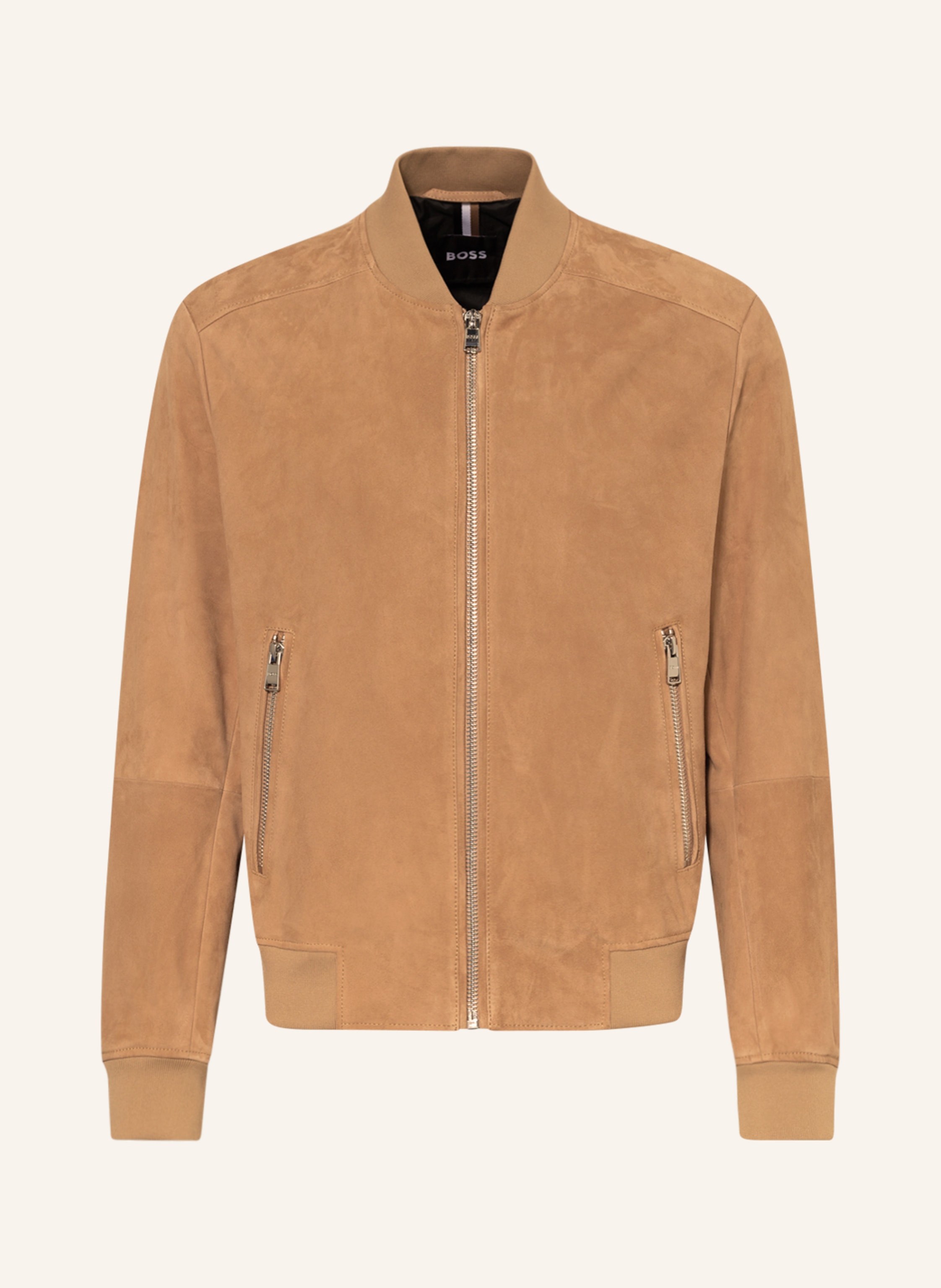 BOSS Leather jacket MALBANO in beige
