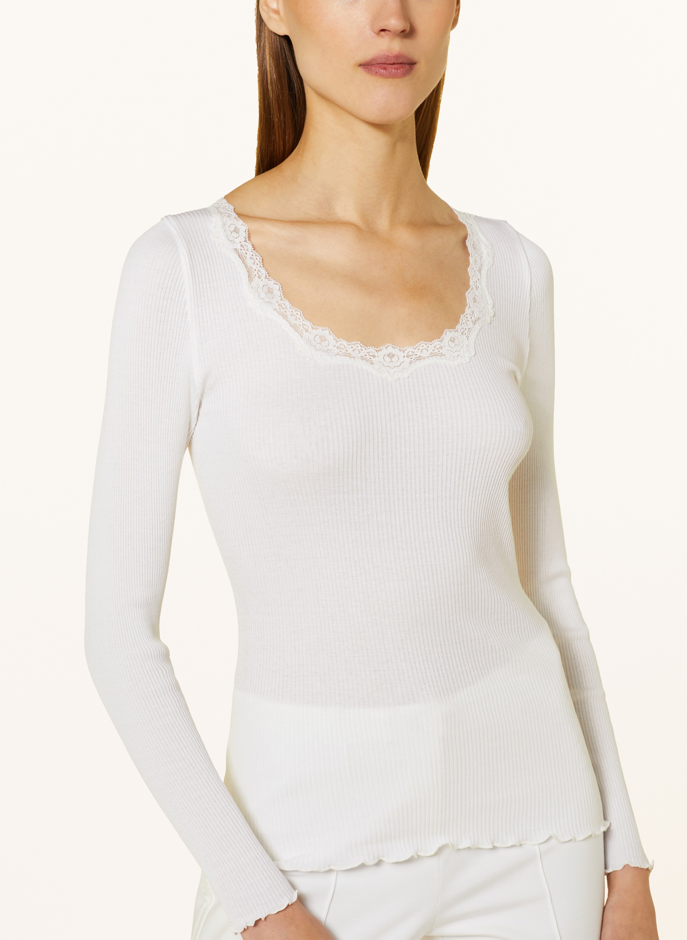 Thumbnail - Rosemunde Longsleeve Babette Aus Seide Mit Spitzenbesatz weiss