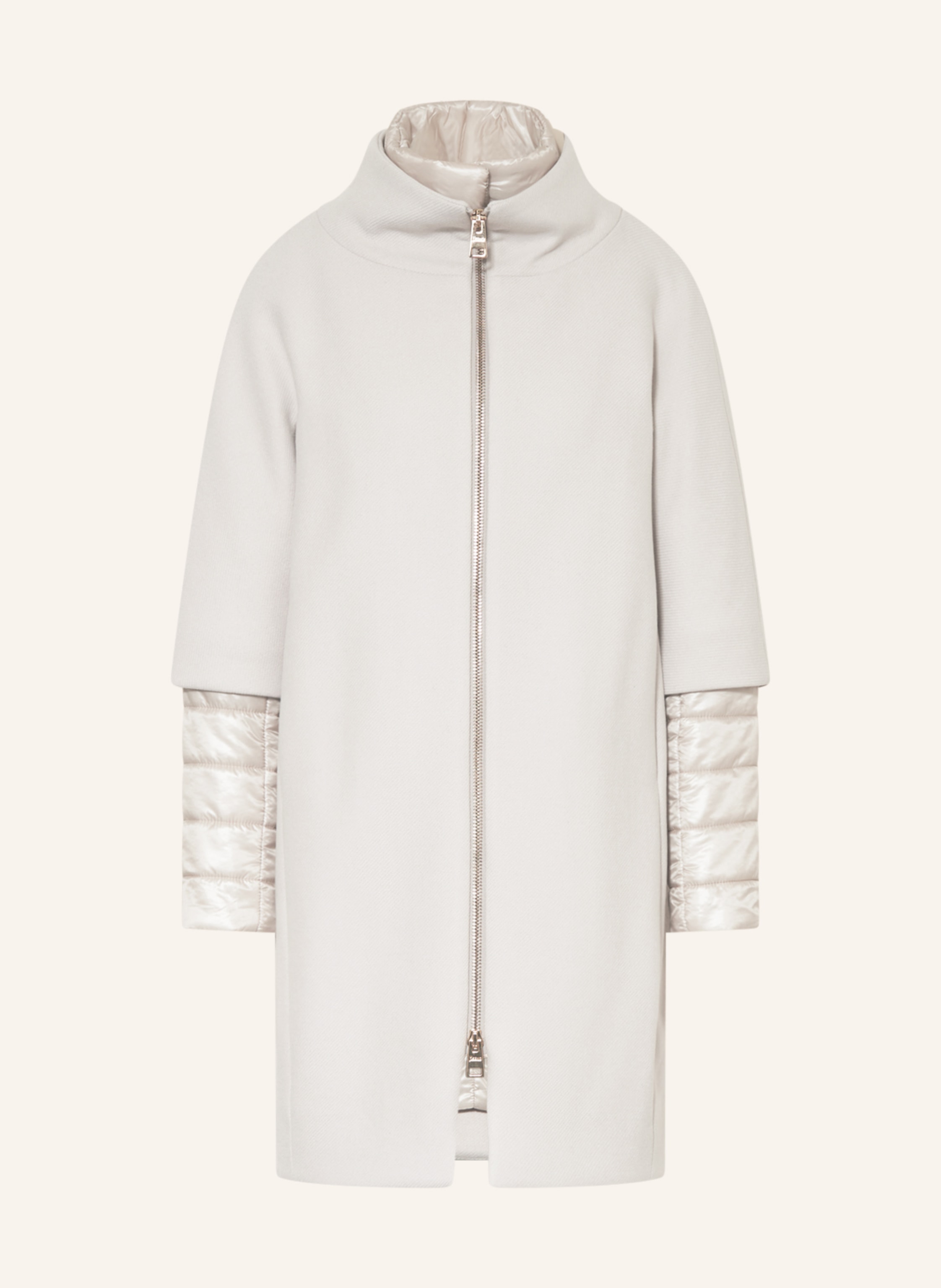 HERNO Wool coat in mixed materials with detachable sleeves in cream
