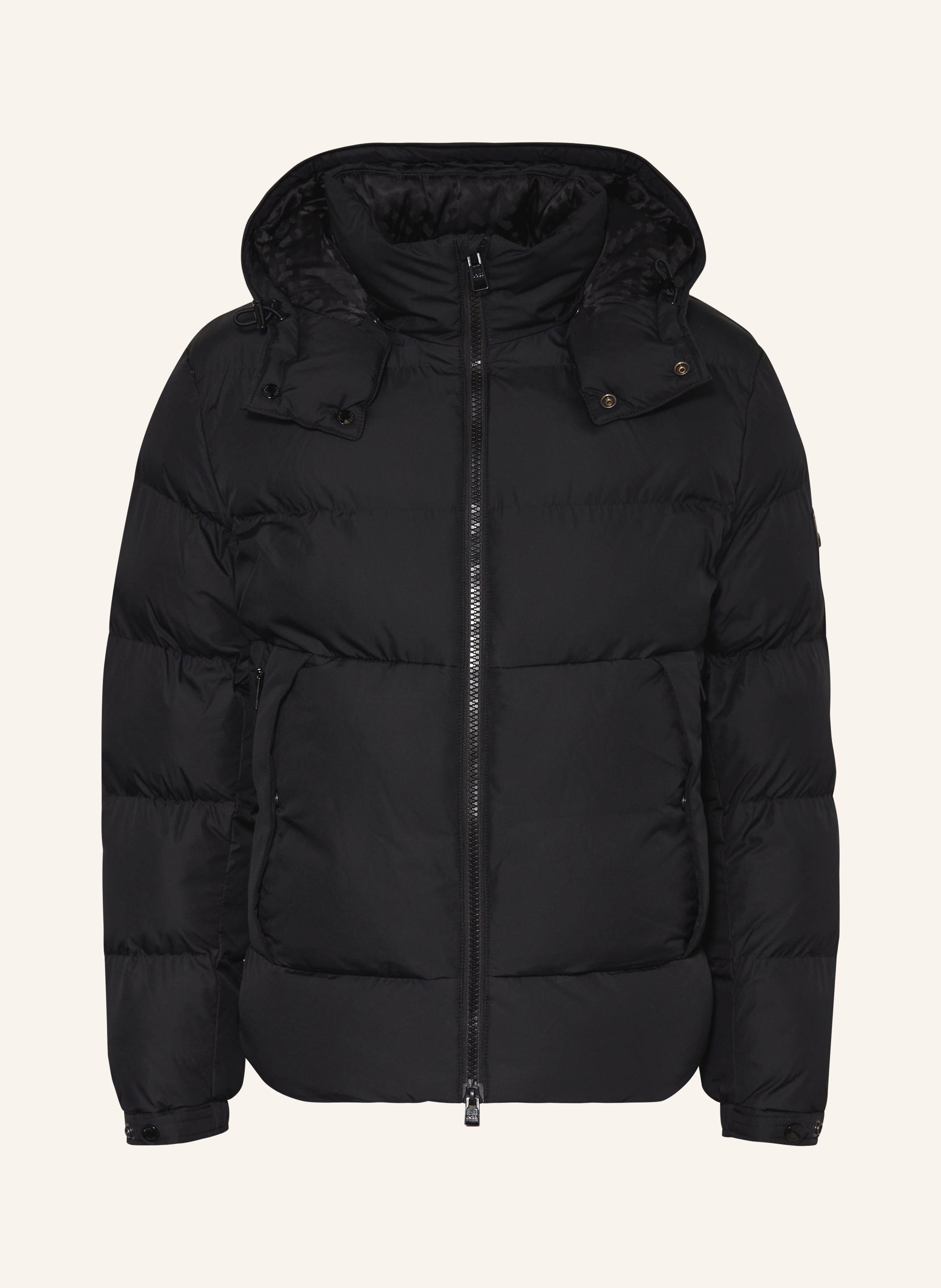 BOSS Quilted jacket CORBINIAN with removable hood in black
