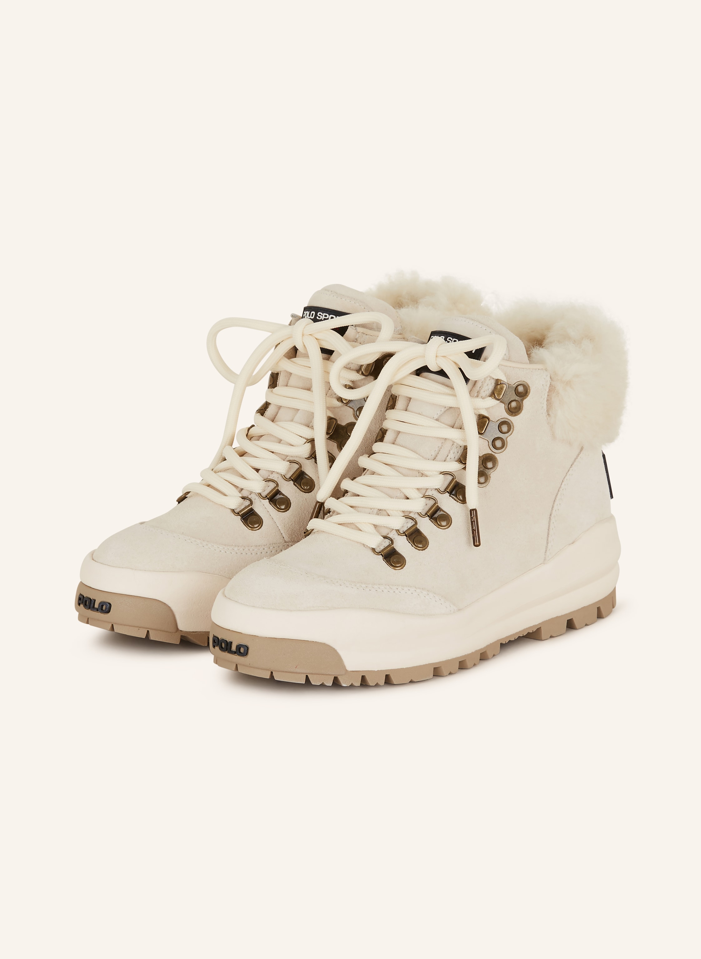 POLO RALPH LAUREN Lace up boots with real fur in cream