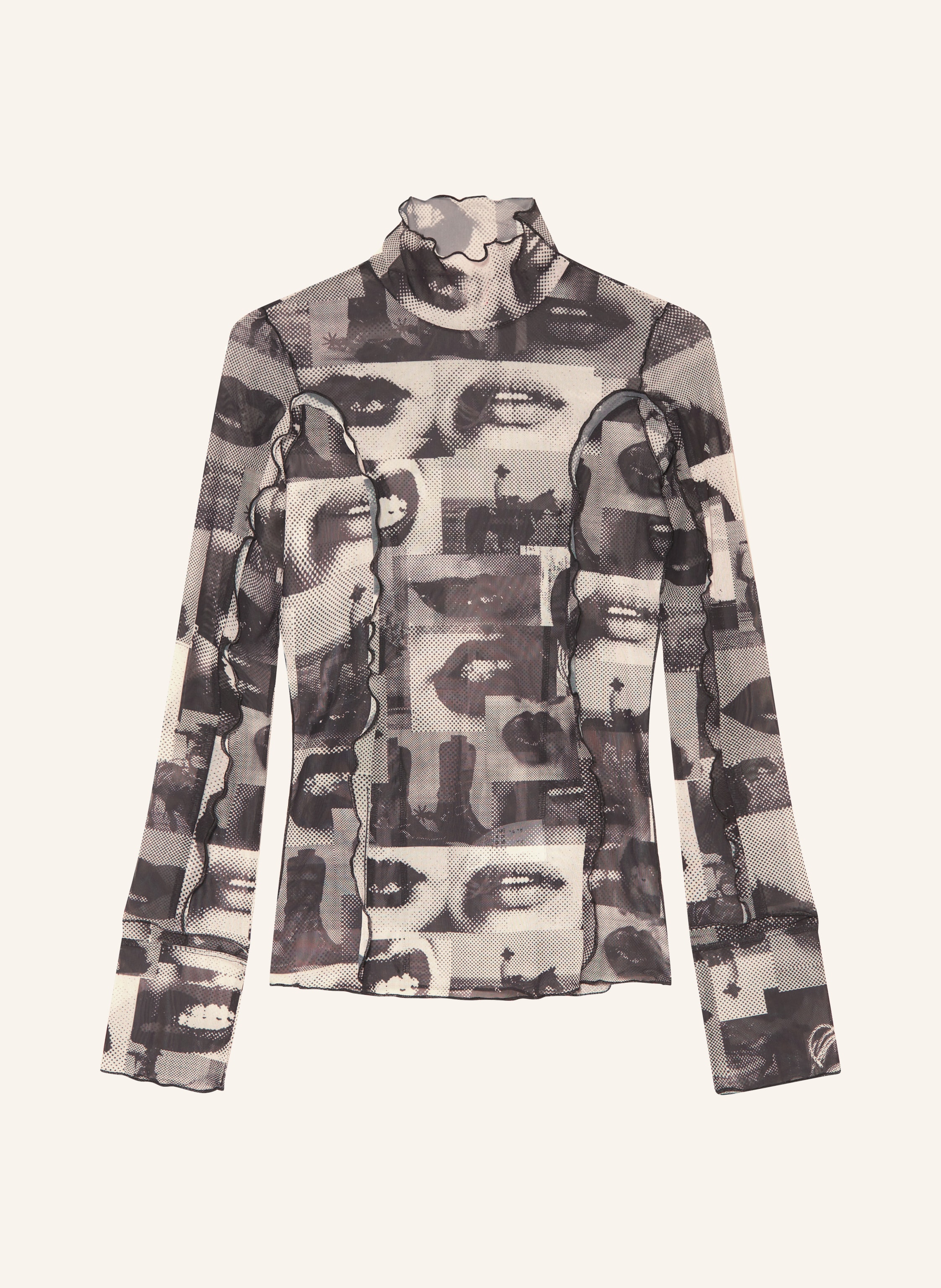 HUGO Longsleeve DEUPHORIA aus Mesh in schwarz/ ecru
