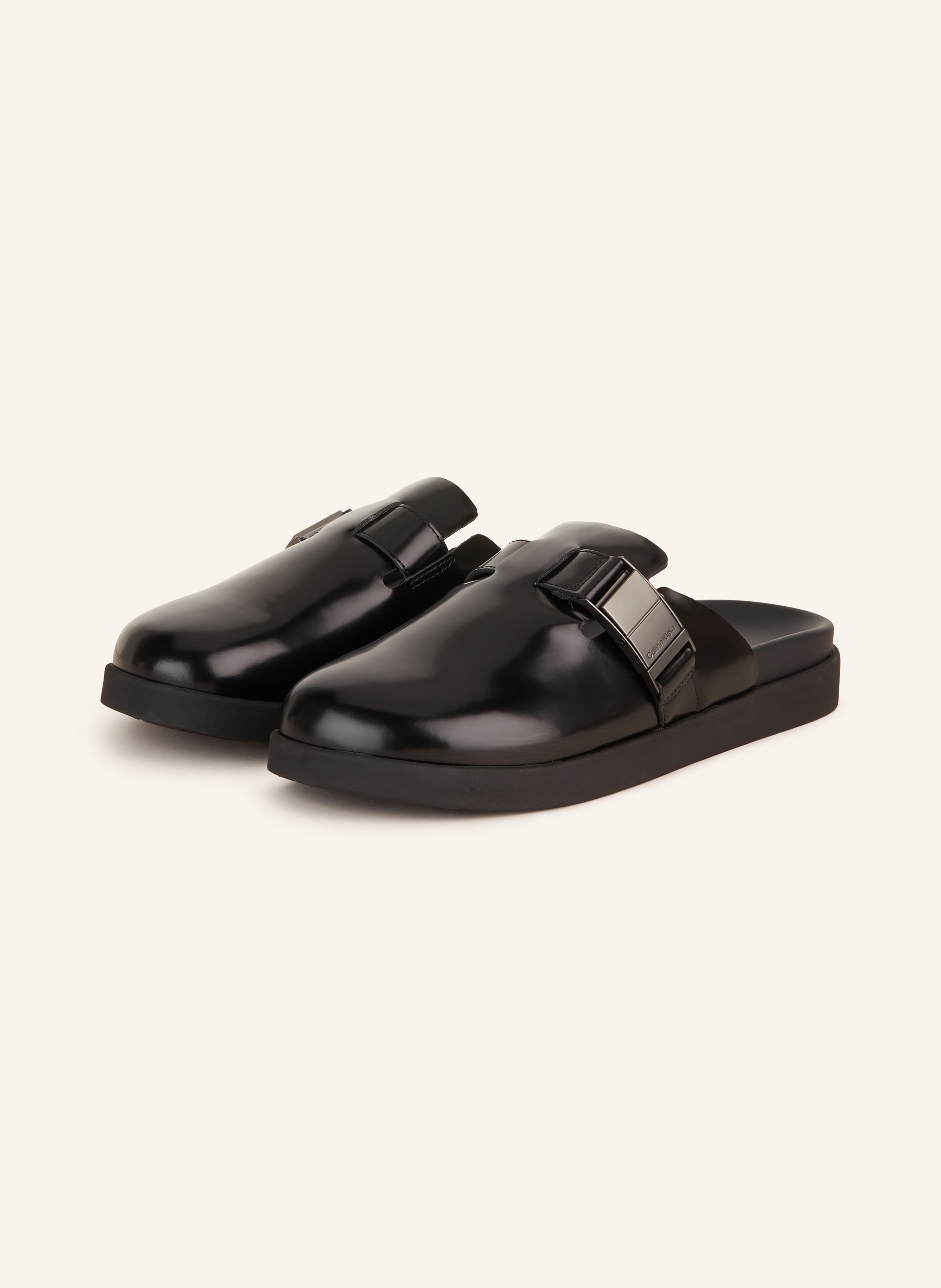 Calvin klein patent leather slides sales