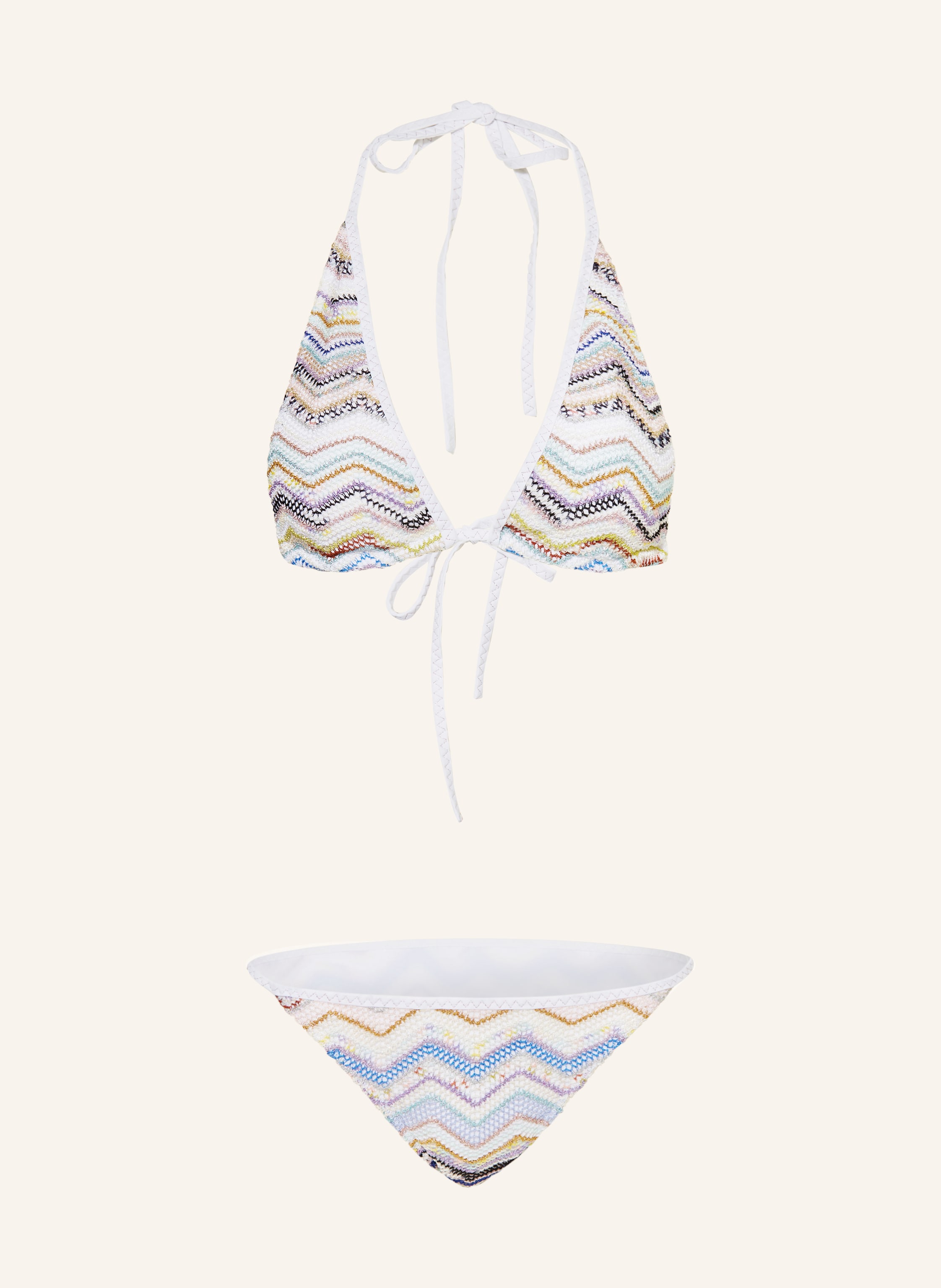 MISSONI Triangle bikini with glitter thread in white/ blue/ gold
