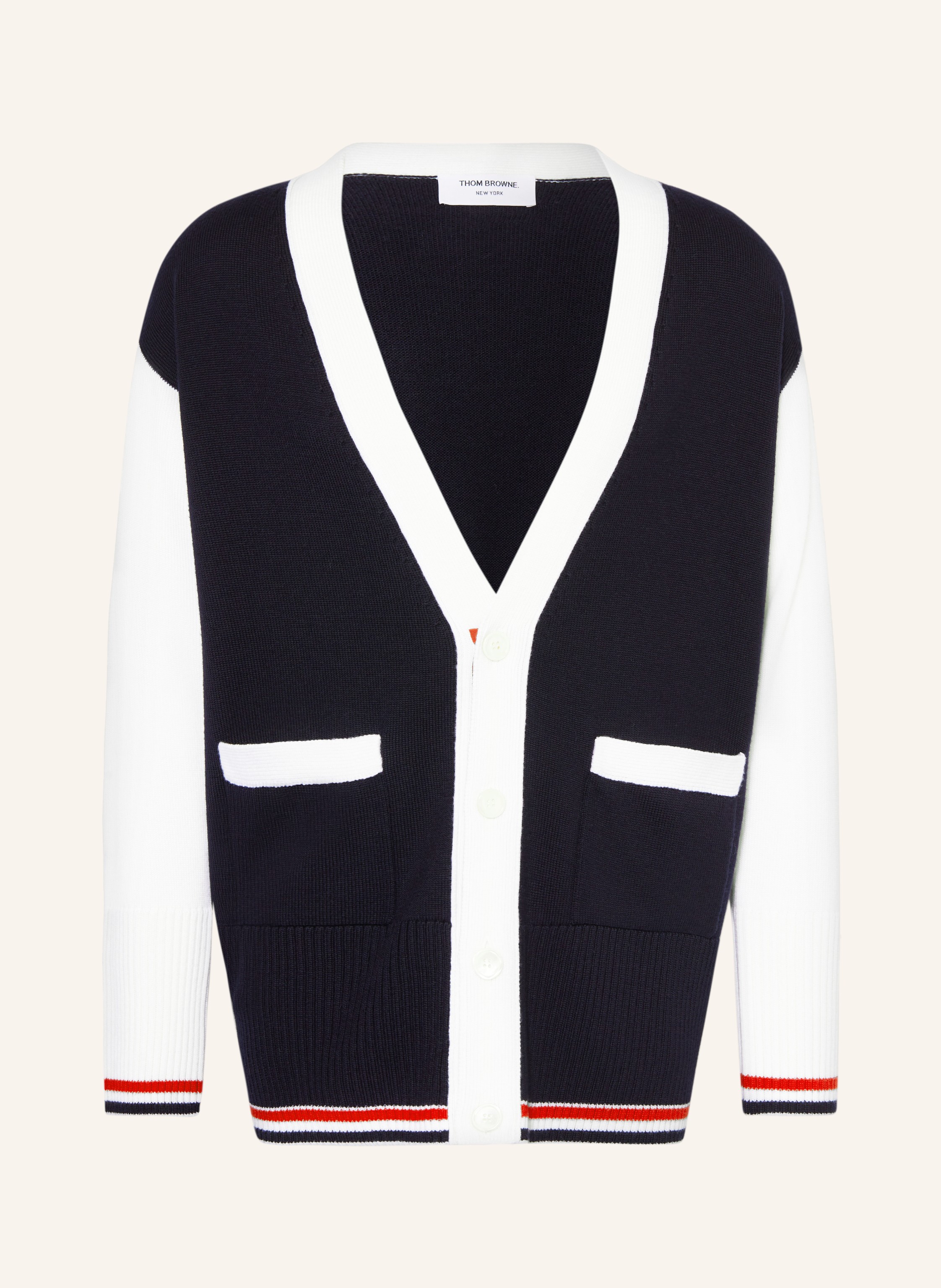 THOM BROWNE. Cardigan in merino wool in dark blue