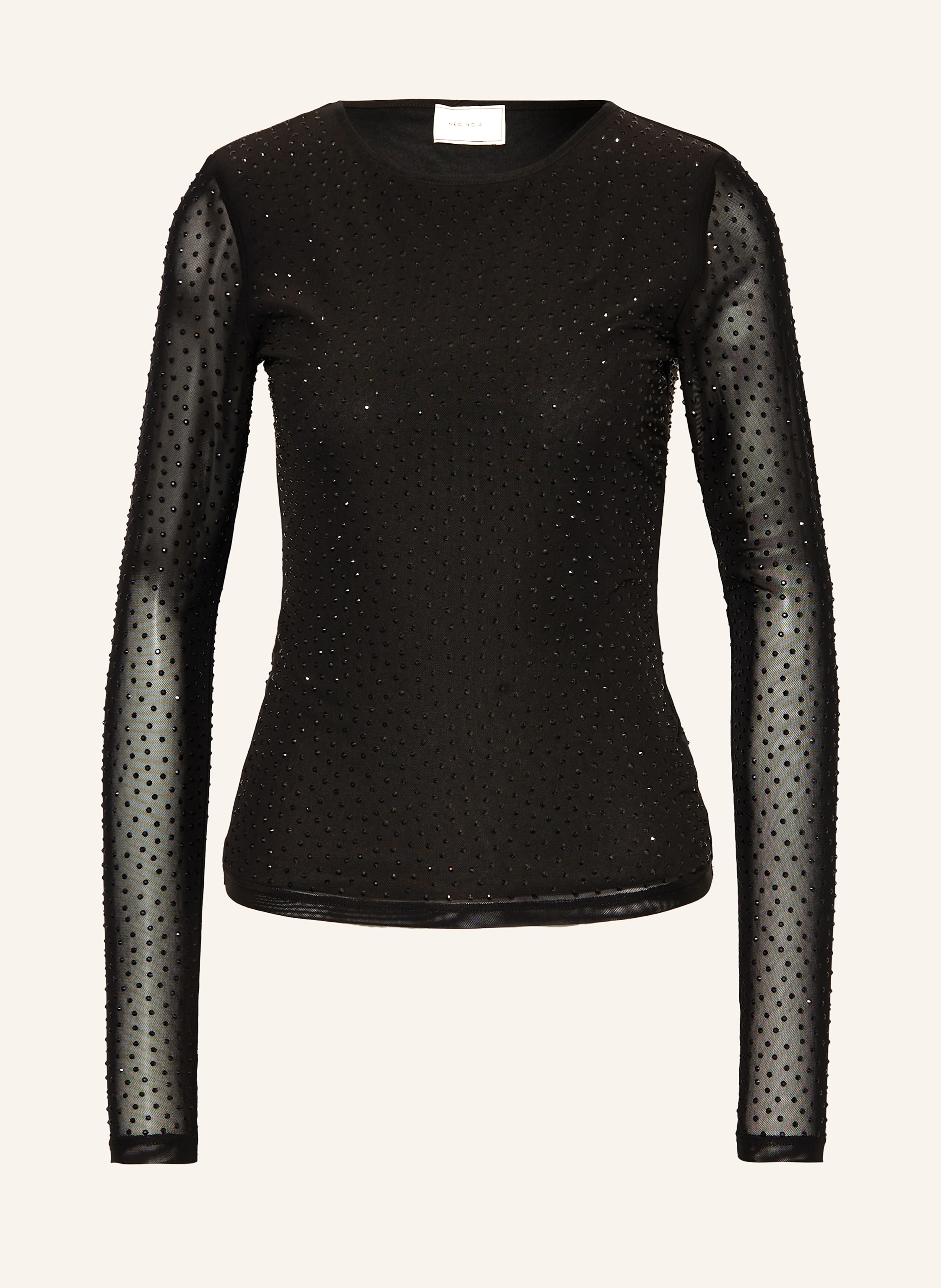 NEO NOIR Long sleeve shirt BASIRA in mesh with decorative gems in black