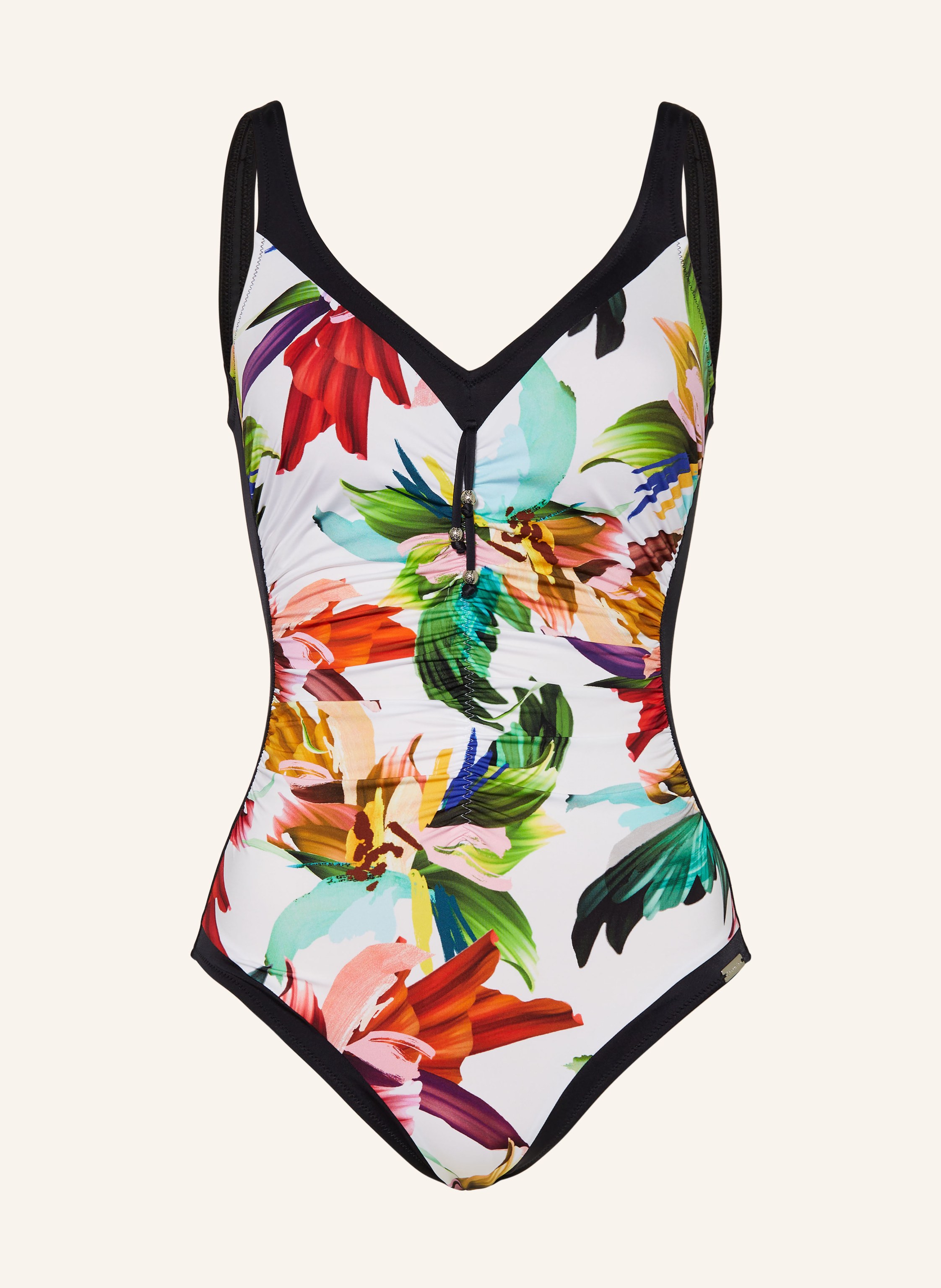 Charmline Shaping swimsuit FLORAL RAINBOWS in black white orange