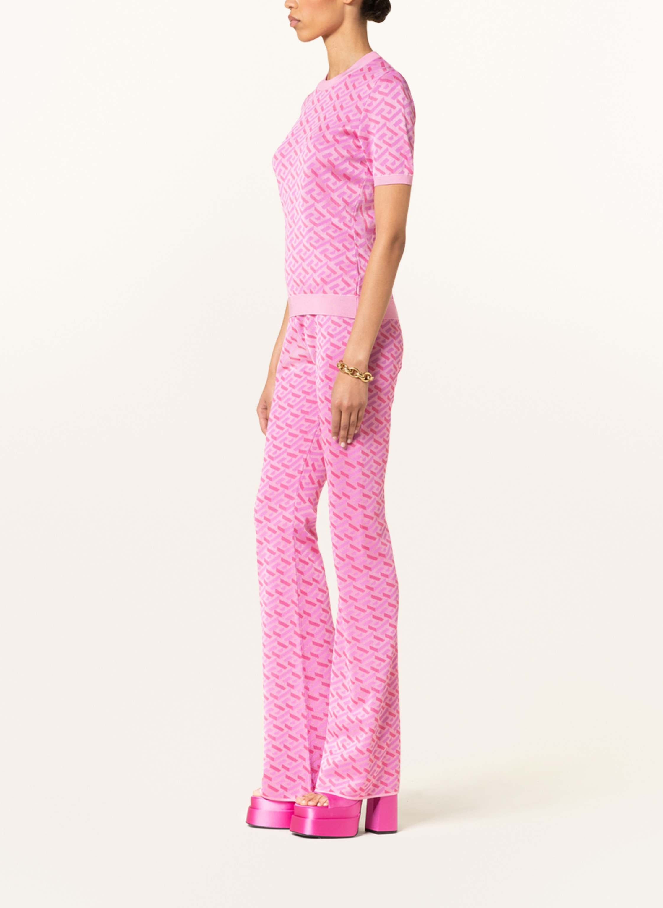 Thumbnail - Versace Strickhose La Greca Mit Seide pink