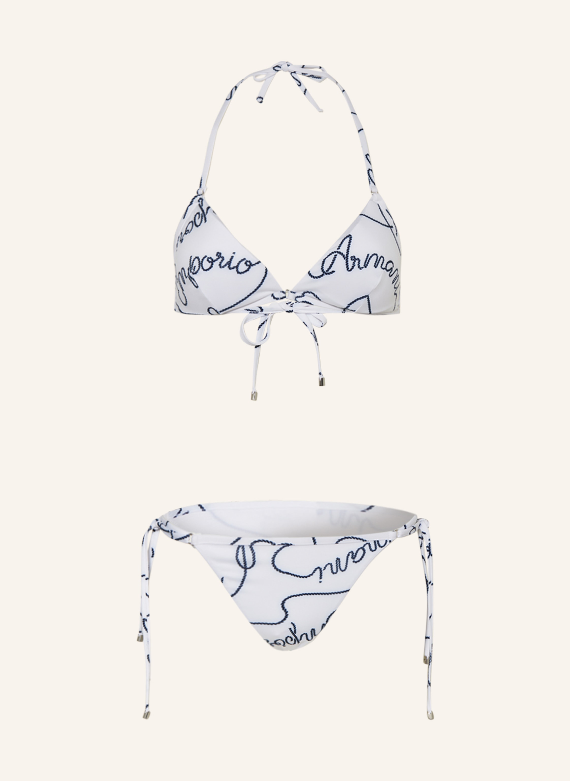 EMPORIO ARMANI Triangle bikini in white dark blue