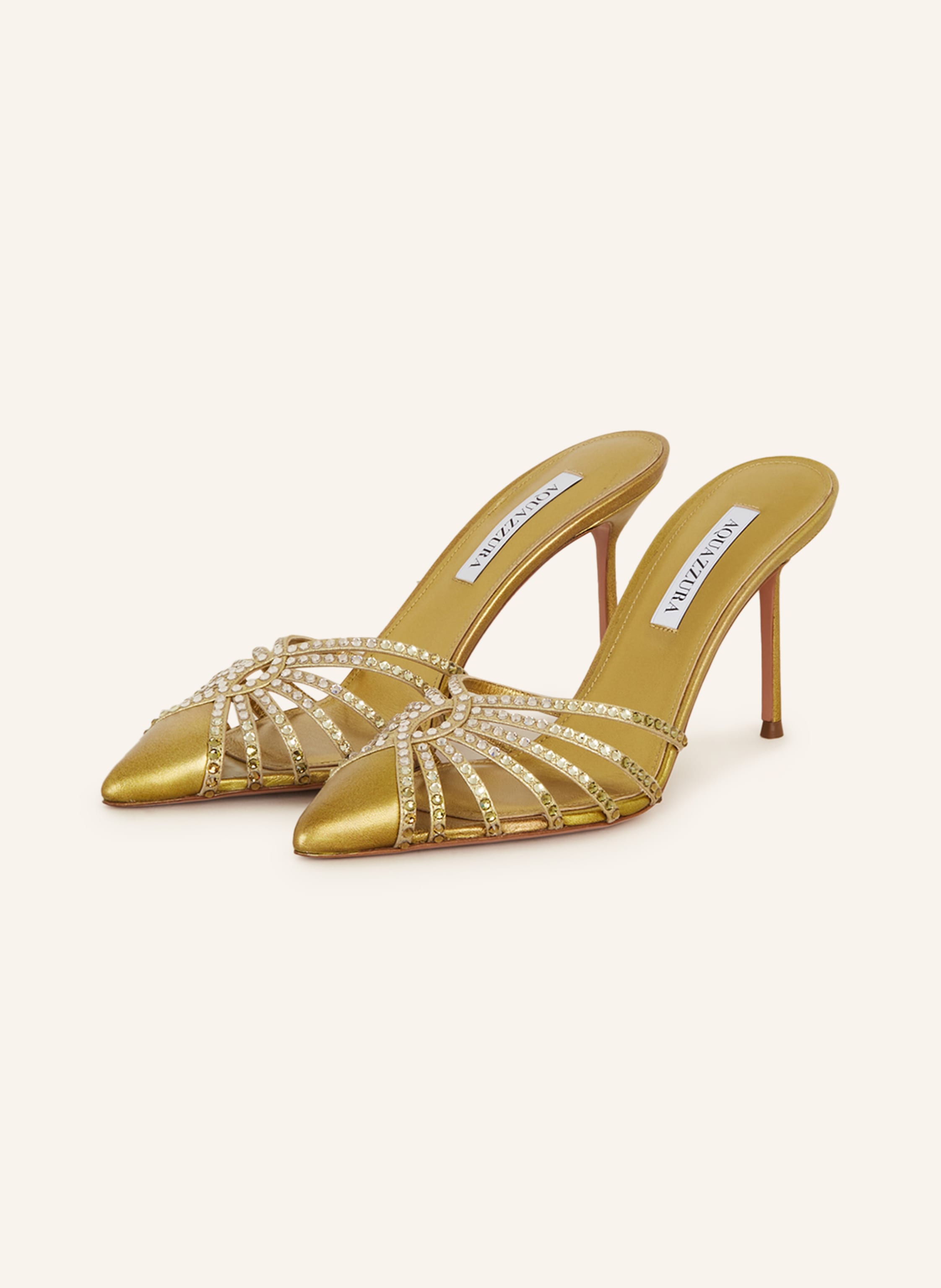 AQUAZZURA Mules FLOW CRYSTAL with decorative gems in gold