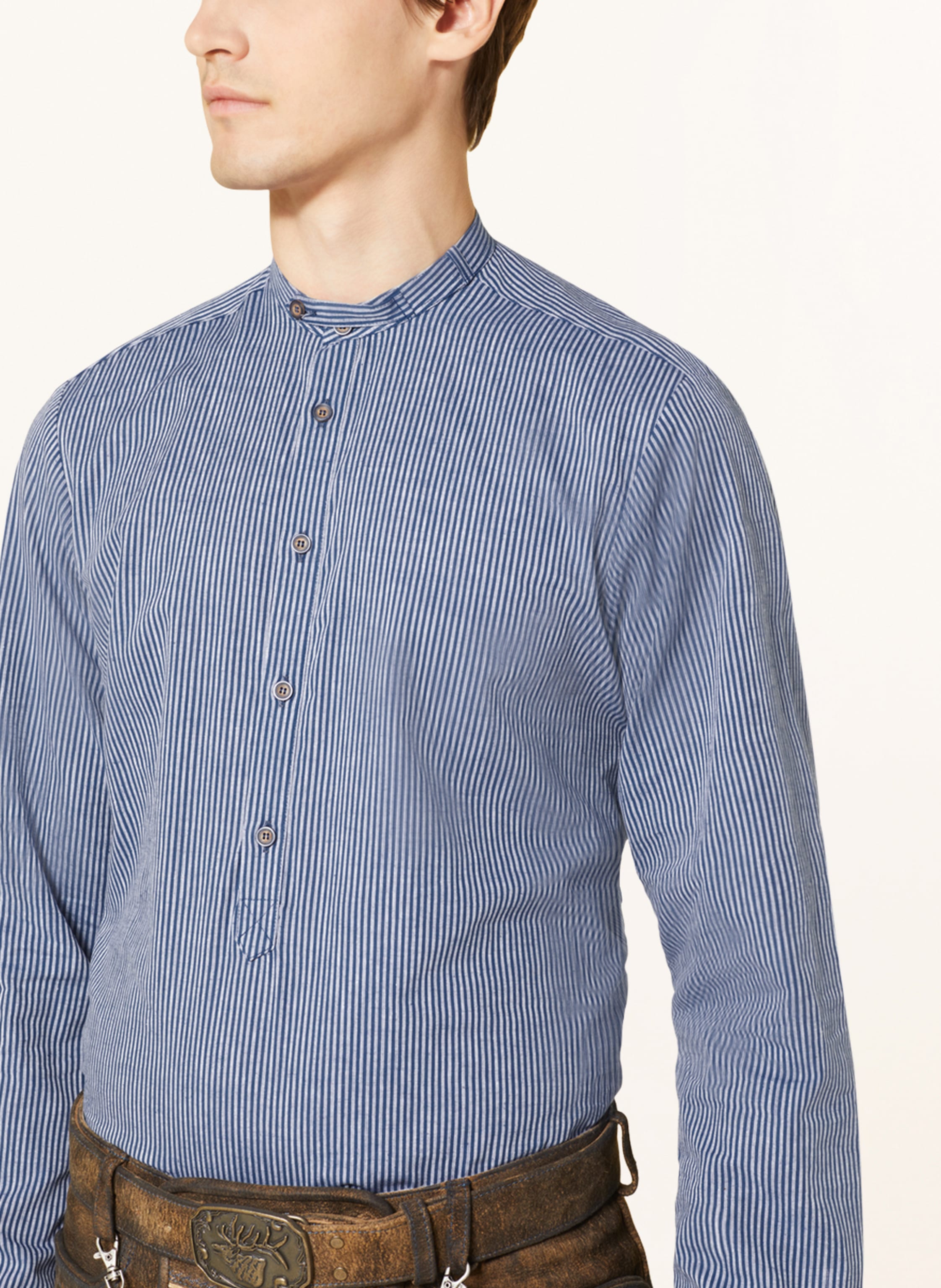 Thumbnail - Hammerschmid Trachtenhemd Slim Fit Mit Leinen Und Stehkragen blau