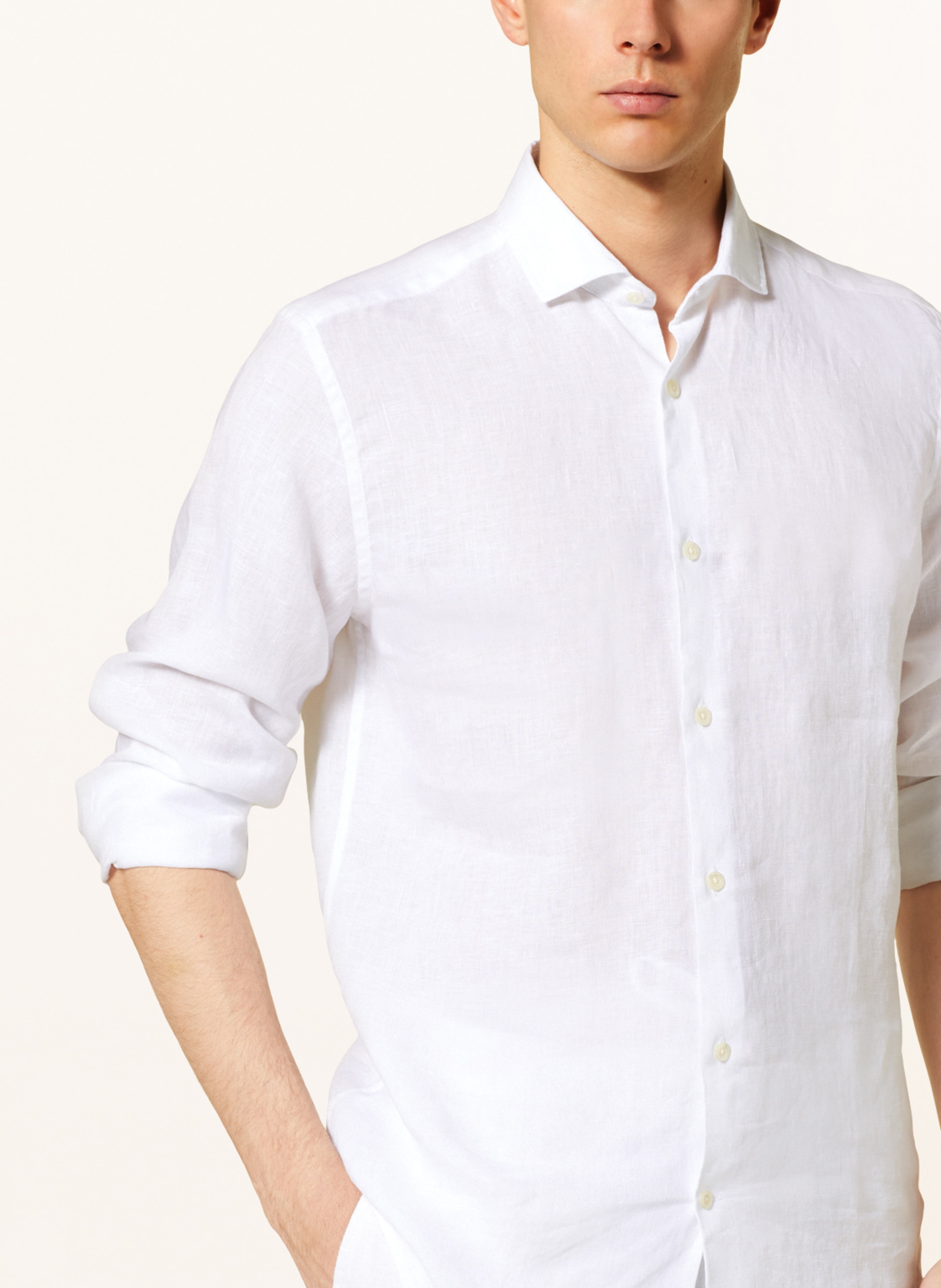 Thumbnail - Frescobol Carioca Leinenhemd Antonio Regular Fit weiss