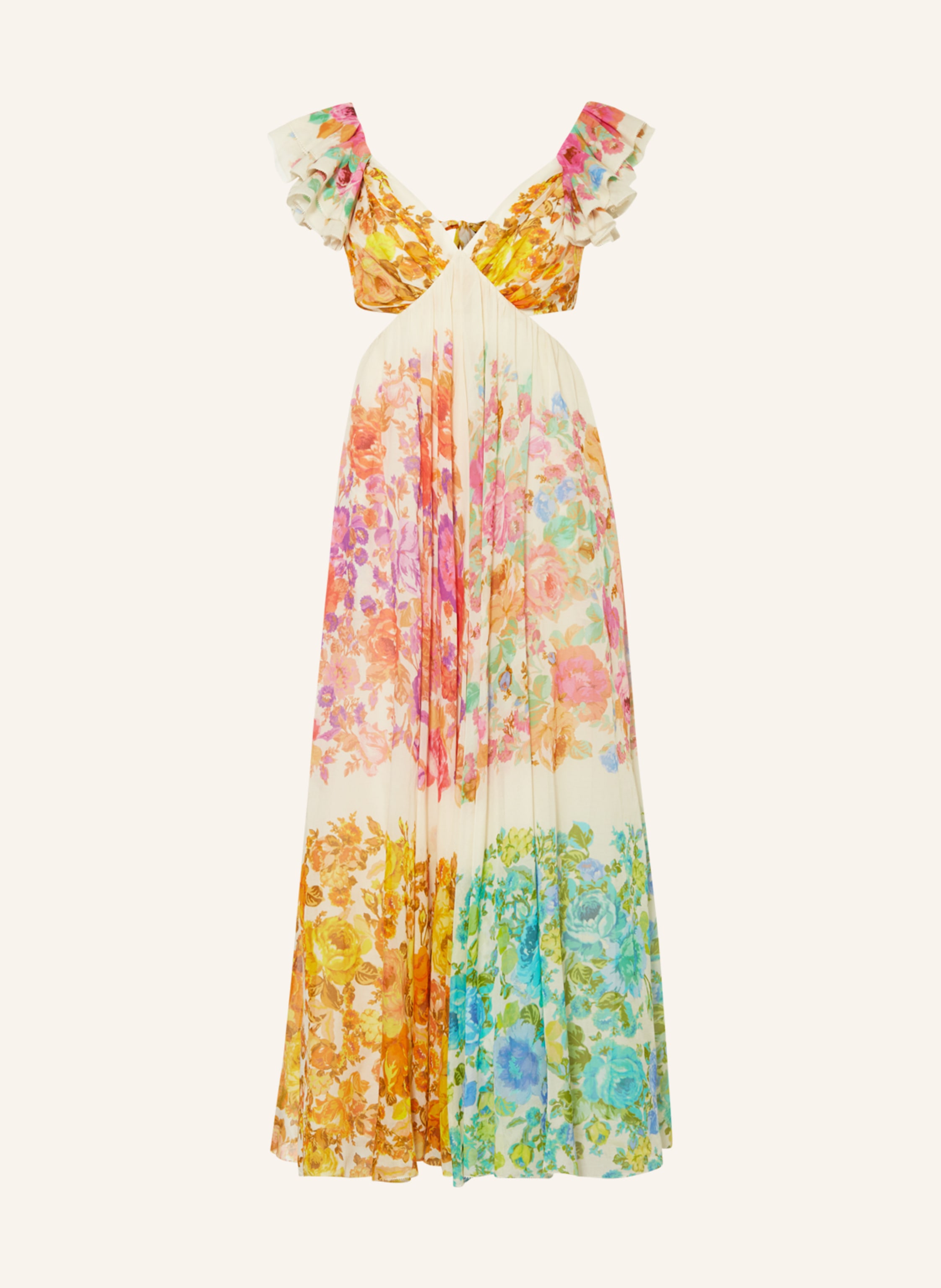ZIMMERMANN Dress RAIE FRILL with cut outs and frills in pink ecru light green
