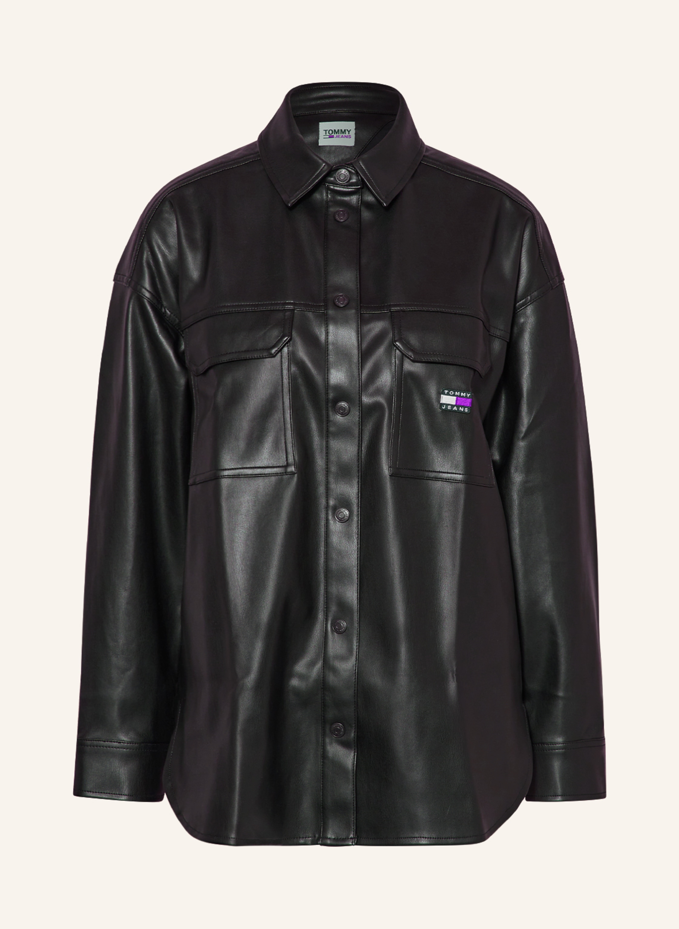 TOMMY JEANS Overshirt in leather look in black | Blusen