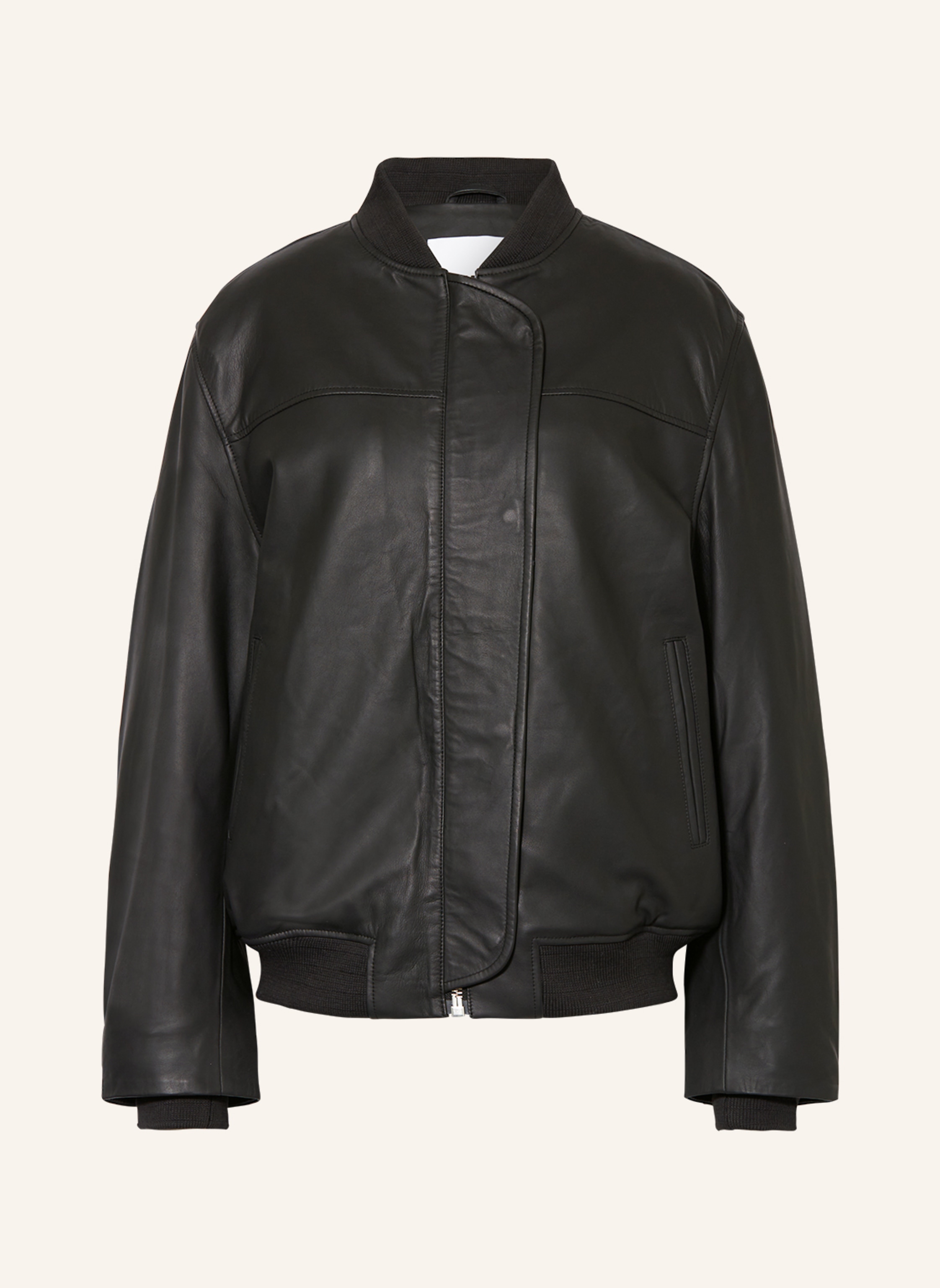REMAIN Oversized bomber jacket made of leather in black