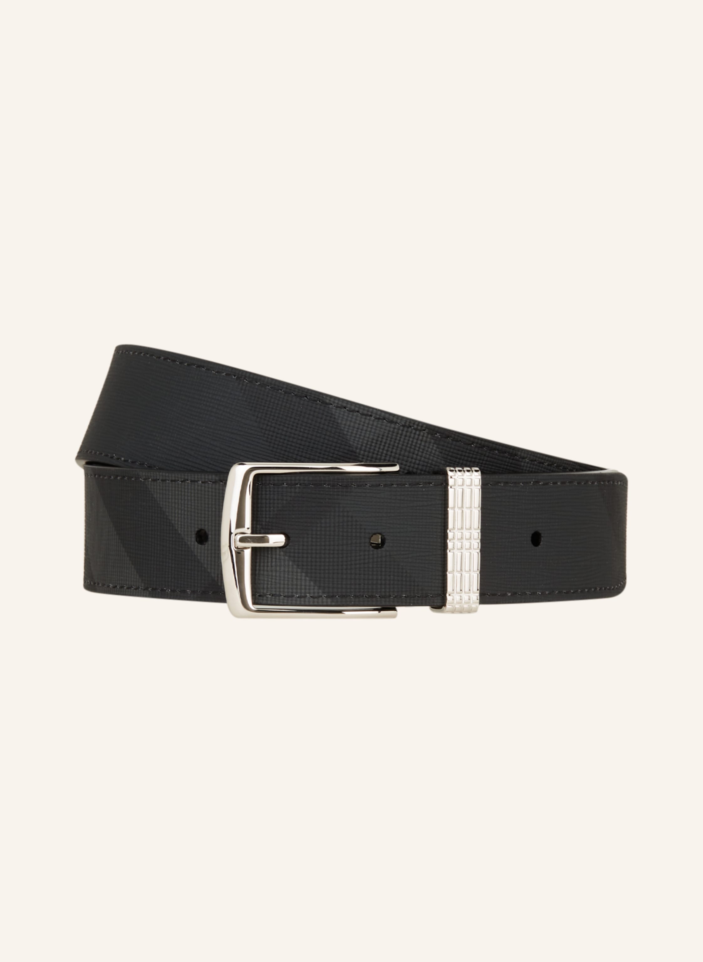 Burberry Men's Reversible Leather Check Belt In Charcoal