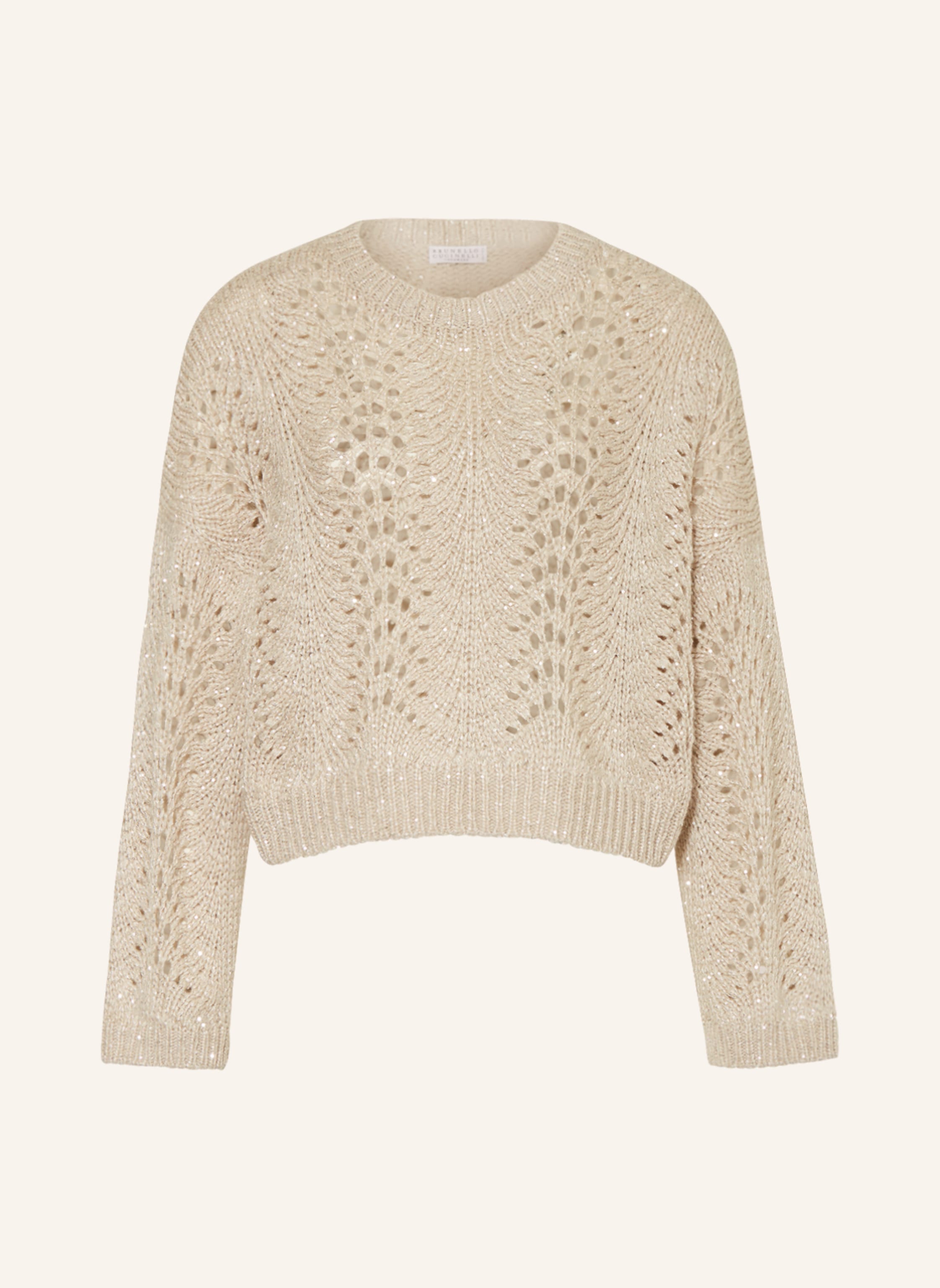 BRUNELLO CUCINELLI Sweater with cashmere and sequins in cream