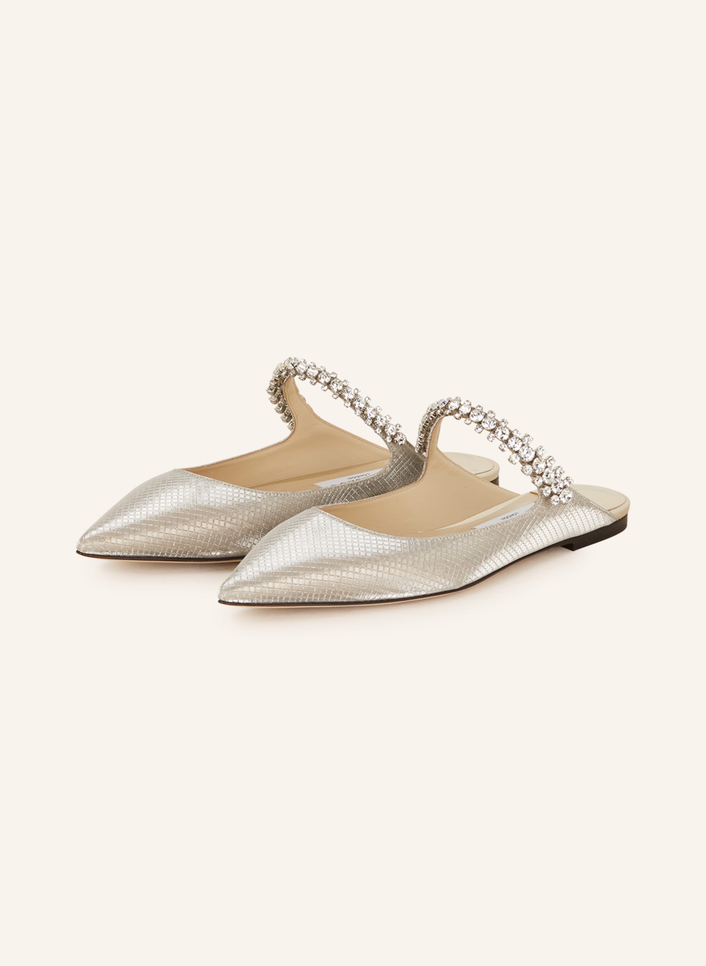 JIMMY CHOO Mules BING FLAT TAI with decorative gems in silver