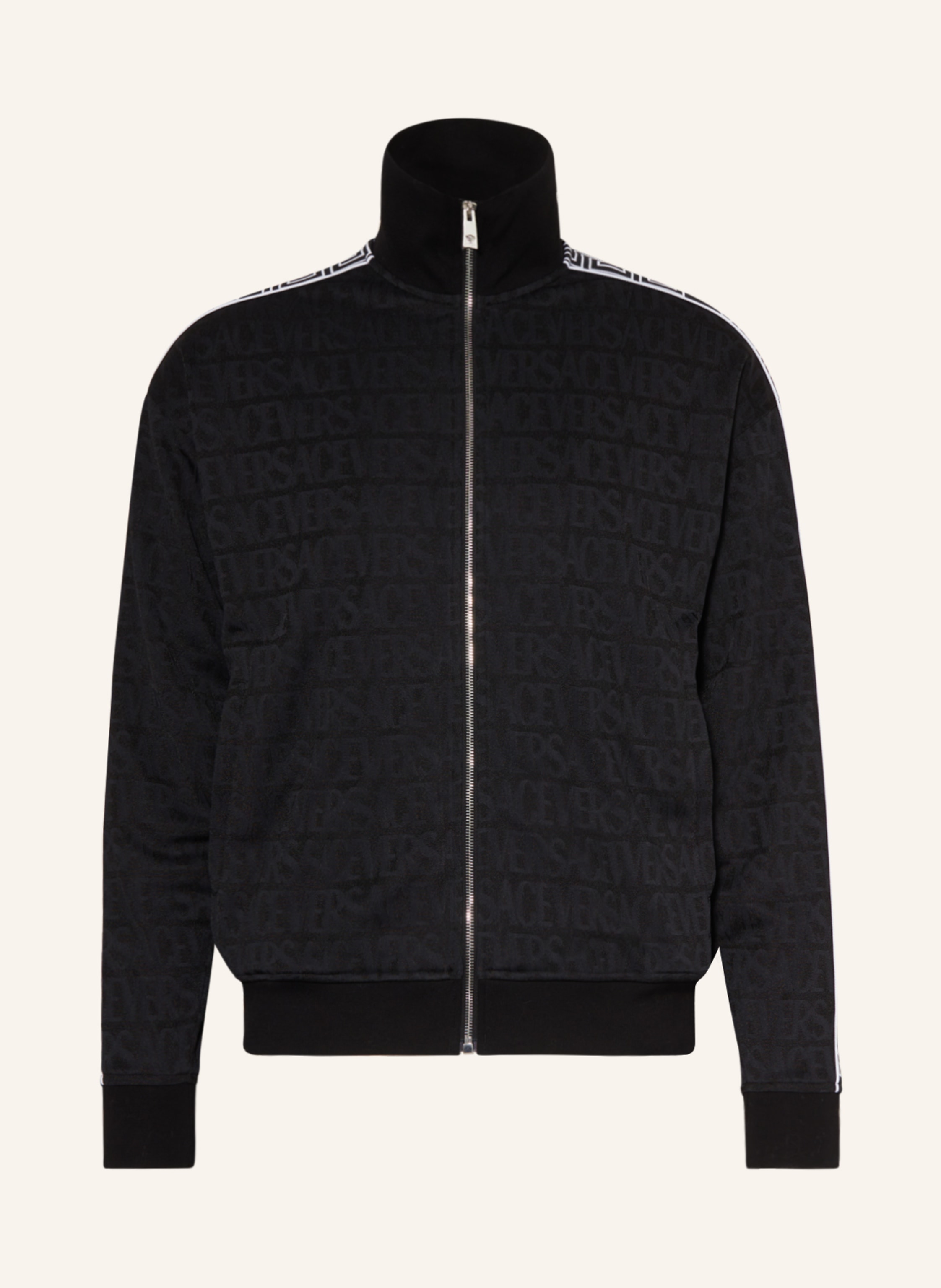 VERSACE Training jacket with tuxedo stripe in black white