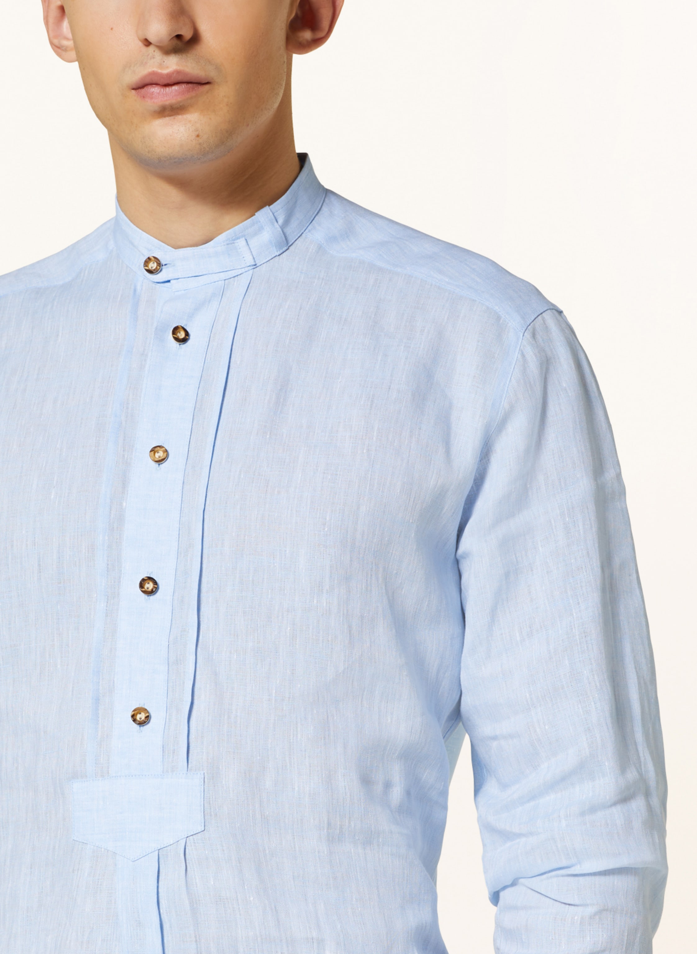 Thumbnail - Arido Trachtenhemd Regular Fit Aus Leinen Mit Stehkragen blau