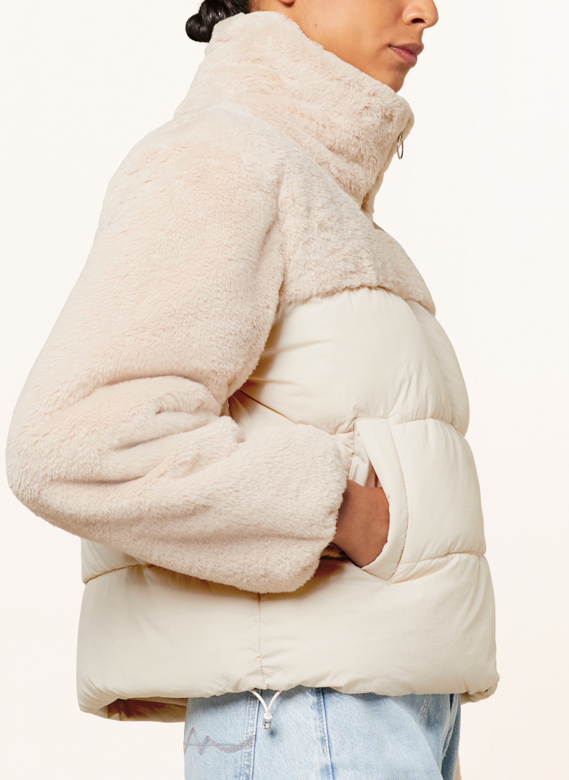Thumbnail - Only Steppjacke Im Materialmix Mit Kunstfell beige