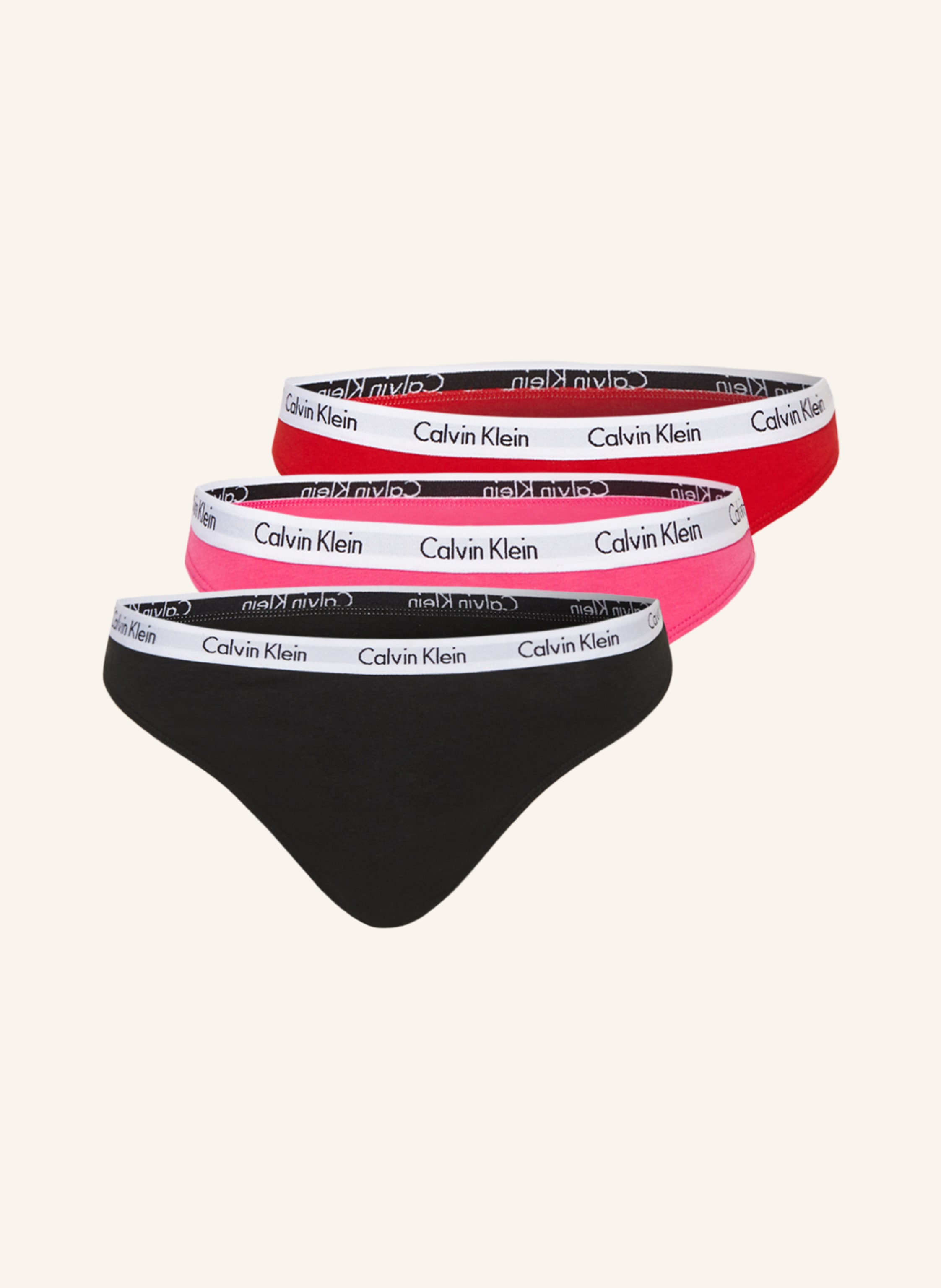 Calvin Klein 3-pack thongs CAROUSEL in black/ pink/ red