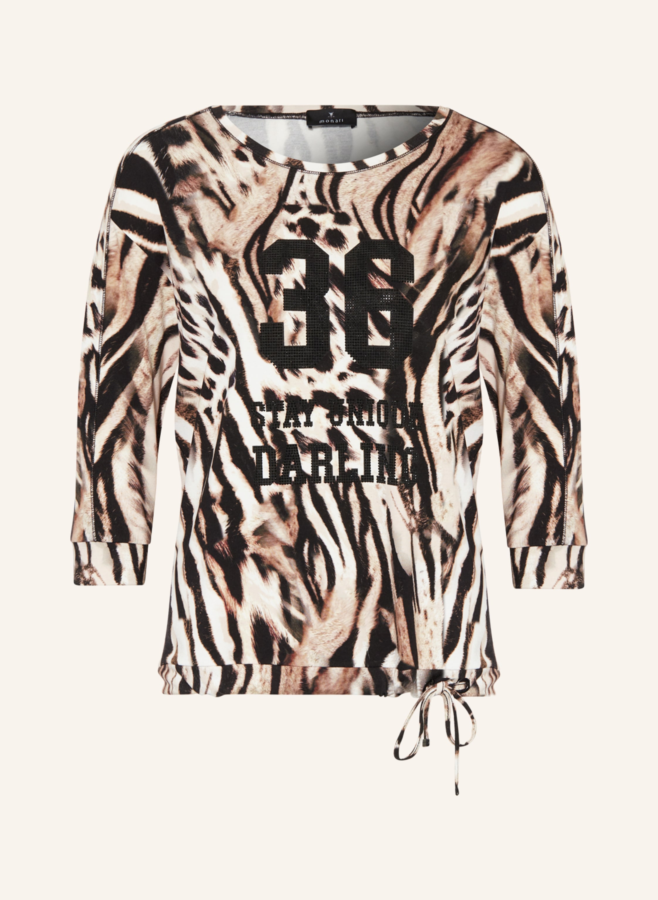 monari Shirt in Schmucksteinen mit und schwarz/ beige 3/4-Arm ecru
