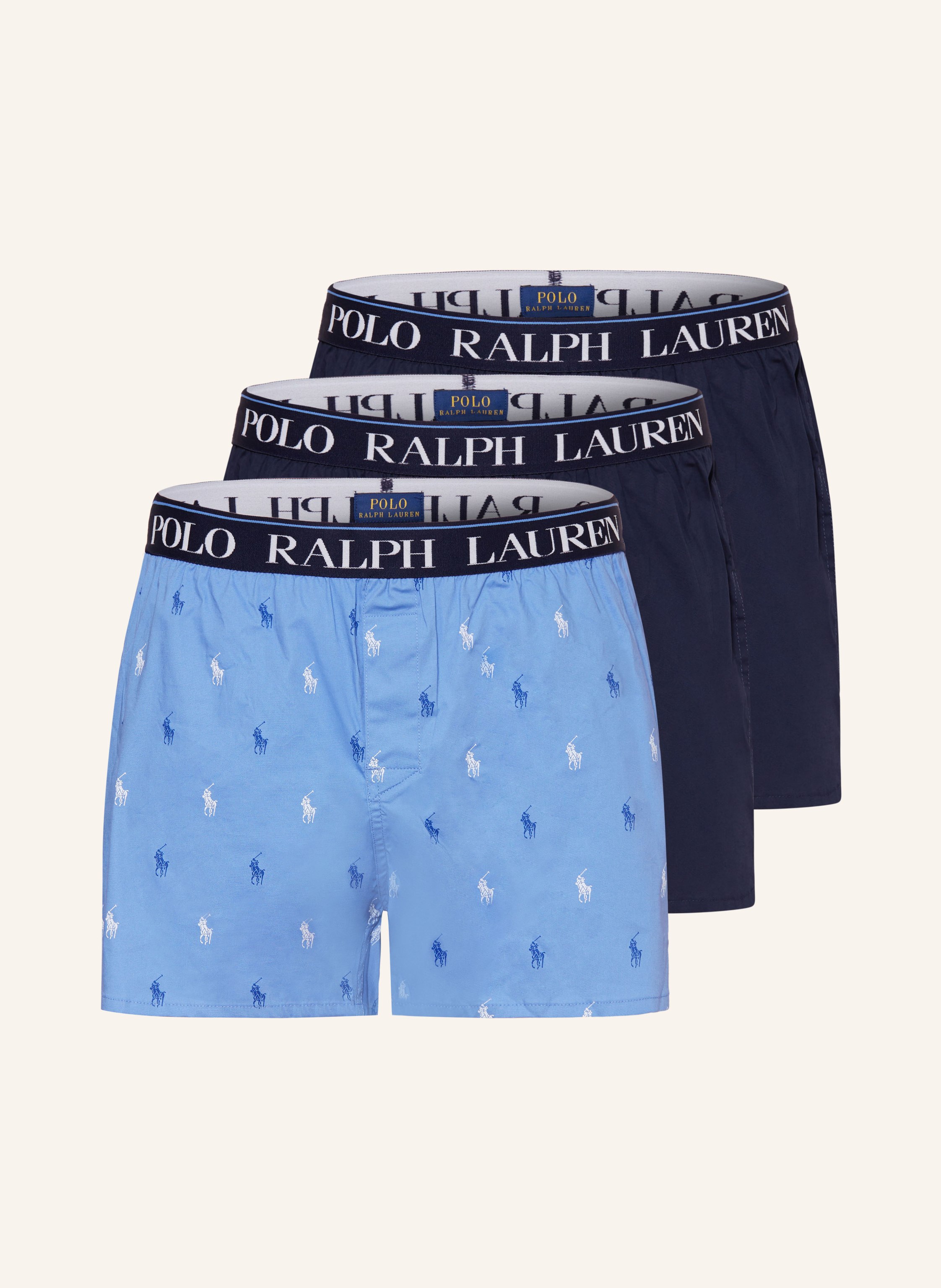 POLO RALPH LAUREN 3 pack woven boxer shorts in dark blue light blue
